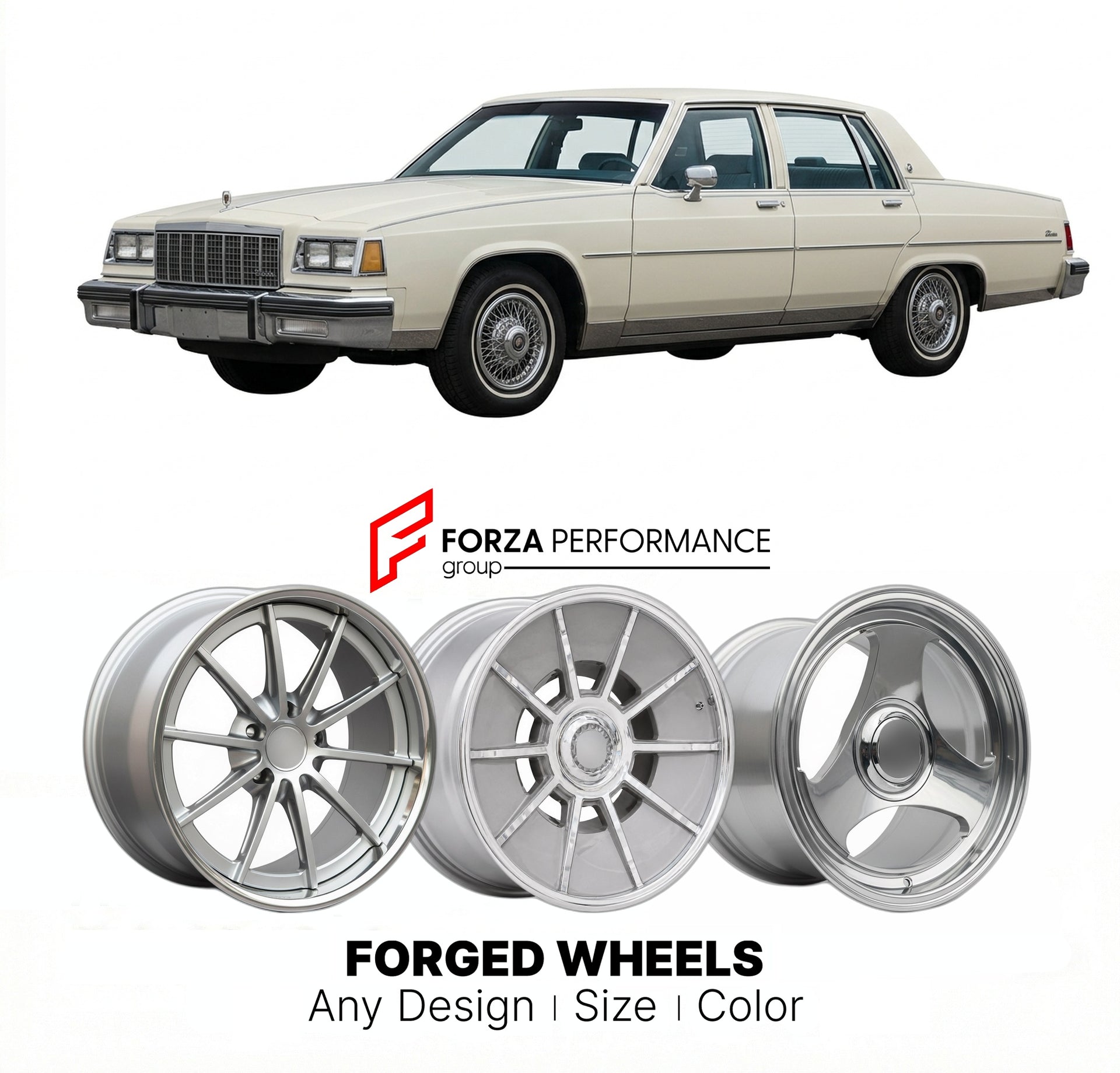 CUSTOM CLASSIC VINTAGE RESTOMOD RETRO OLD SCHOOL FORGED WHEELS RIMS for BUICK ELECTRA 225 LIMITED 1980 - 1984
Custom forged wheels for classic American muscle cars. Ideal for restomod builds, vintage restorations, and show cars. Deep dish and retro styling available.

We manufacture premium quality forged wheels rims for Buick Electra 225 Limited 1980 - 1984 in any design, size, color.

THIS WHEEL DESIGN CAN BE CUSTOM-MADE FOR YOUR CAR IN ANY SIZE AND COLOR OPTIONS
Available in monoblock, 2-piece, 3-piece, 