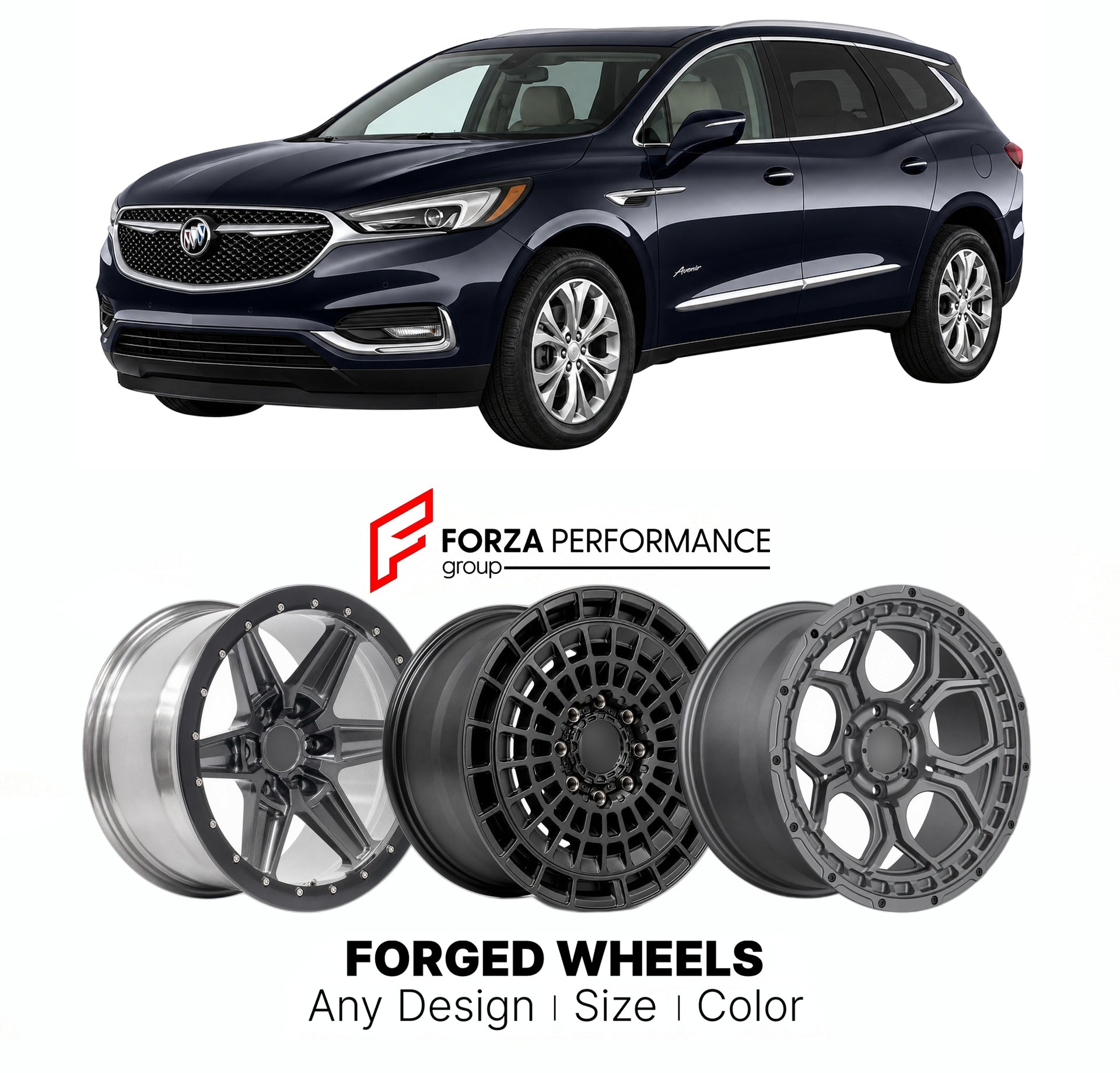 FORGED WHEELS RIMS for BUICK ENCLAVE 2018 - 2024

Custom forged wheels for Buick Enclave 2018 - 2024. Made-to-order monoblock, 2-piece and 3-piece rims in custom sizes, offsets, colors and finishes with guaranteed fitment.

We manufacture premium quality forged wheels rims for Buick Enclave 2018 - 2024 in any design, size, color.

THIS WHEEL DESIGN CAN BE CUSTOM-MADE FOR YOUR CAR IN ANY SIZE AND COLOR OPTIONS
Available in monoblock, 2-piece, 3-piece, duoblock, beadlock
3D wheel renderings are provided accor