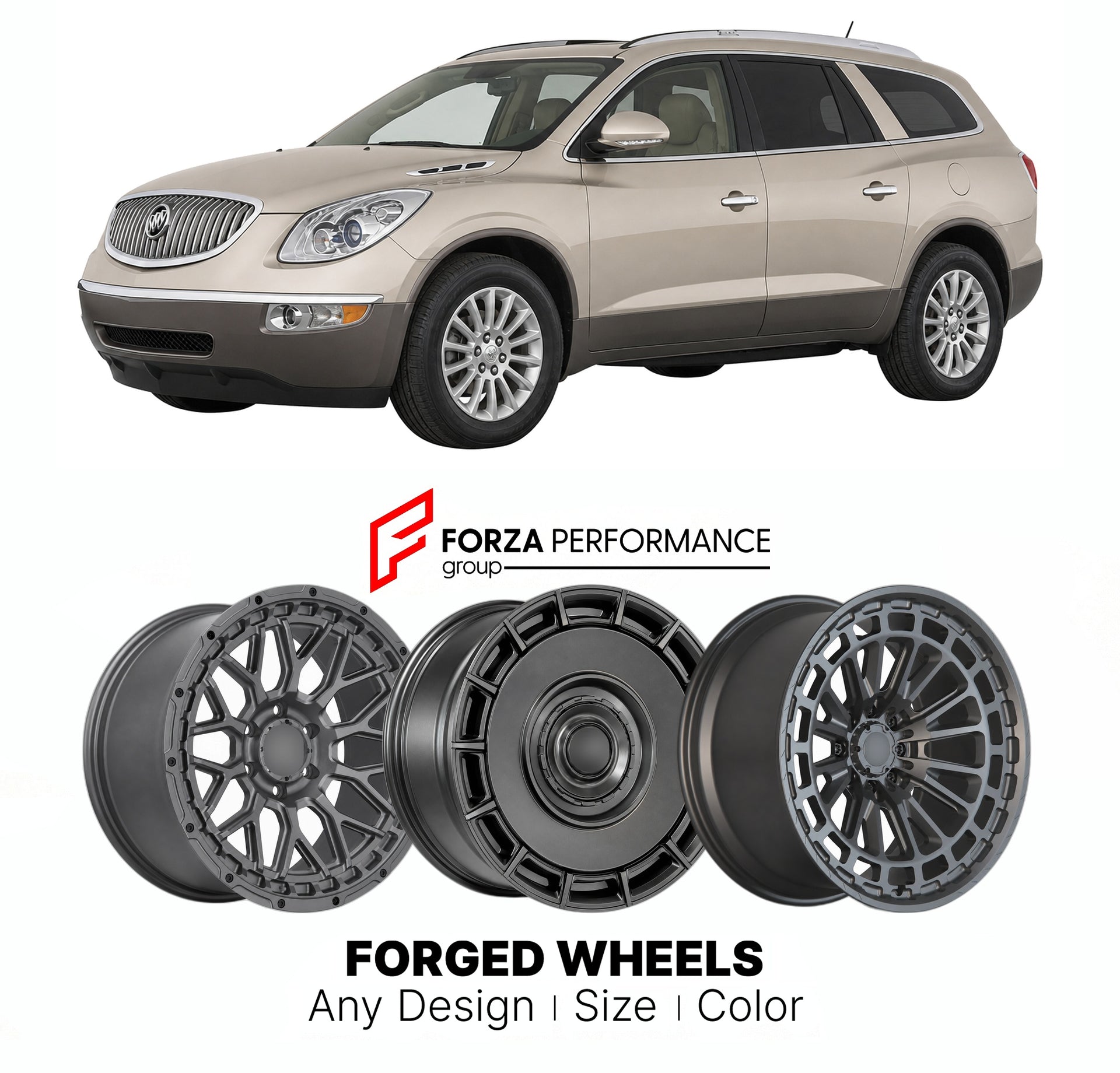 FORGED WHEELS RIMS for BUICK ENCLAVE CXL 2008 - 2024

Custom forged wheels for Buick Enclave CXL 2008 - 2024. Made-to-order monoblock, 2-piece and 3-piece rims in custom sizes, offsets, colors and finishes with guaranteed fitment.

We manufacture premium quality forged wheels rims for Buick Enclave CXL 2008 - 2024 in any design, size, color.

THIS WHEEL DESIGN CAN BE CUSTOM-MADE FOR YOUR CAR IN ANY SIZE AND COLOR OPTIONS
Available in monoblock, 2-piece, 3-piece, duoblock, beadlock
3D wheel renderings are pr