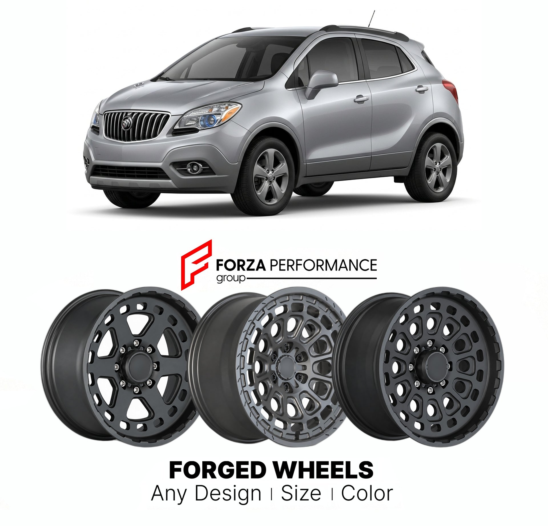 FORGED WHEELS RIMS for BUICK ENCORE 2013 - 2022

Custom forged wheels for Buick Encore 2013 - 2022. Made-to-order monoblock, 2-piece and 3-piece rims in custom sizes, offsets, colors and finishes with guaranteed fitment.

We manufacture premium quality forged wheels rims for Buick Encore 2013 - 2022 in any design, size, color.

THIS WHEEL DESIGN CAN BE CUSTOM-MADE FOR YOUR CAR IN ANY SIZE AND COLOR OPTIONS
Available in monoblock, 2-piece, 3-piece, duoblock, beadlock
3D wheel renderings are provided accordin