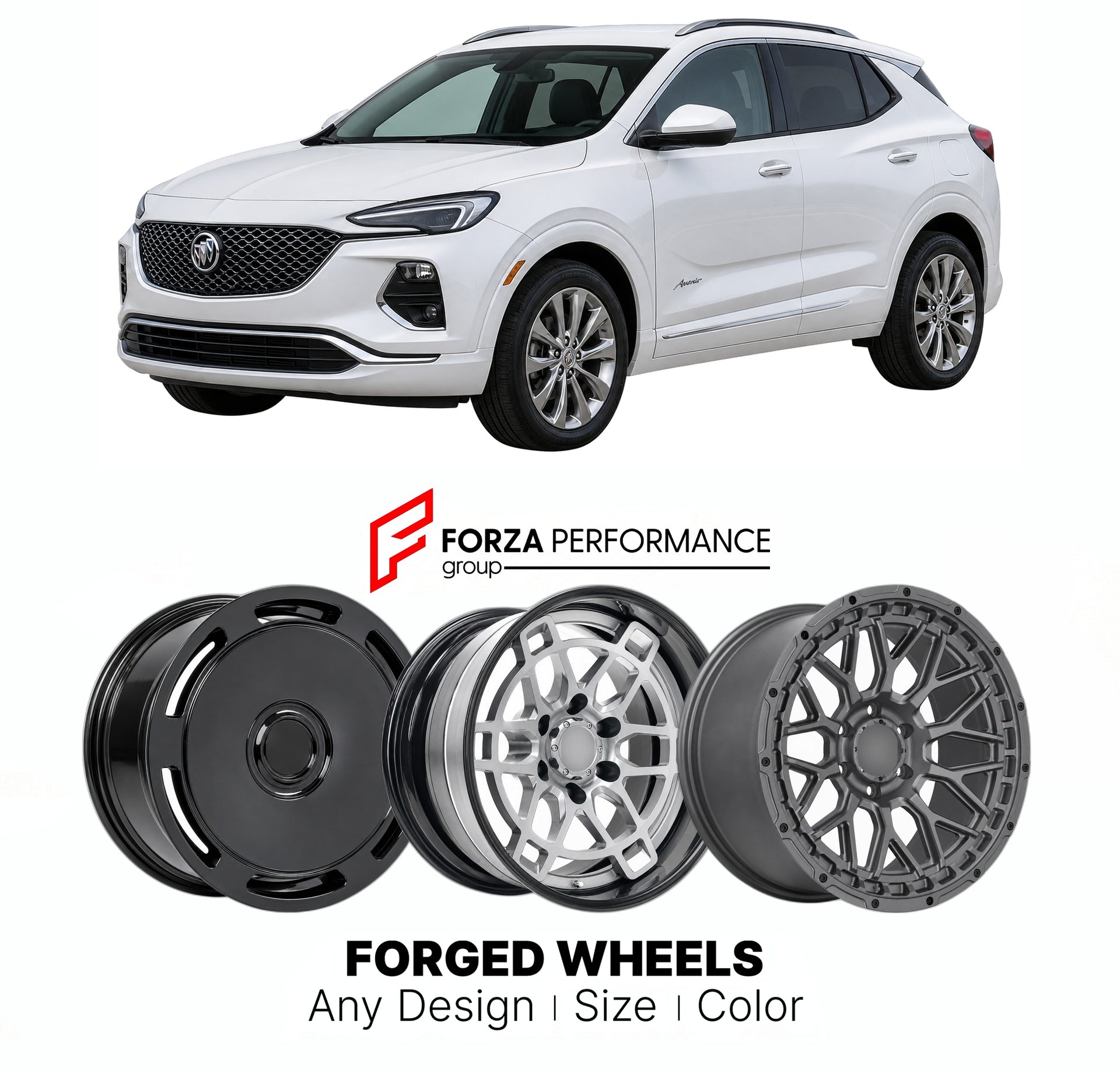 FORGED WHEELS RIMS for BUICK ENCORE GX AVENIR 2020+

Custom forged wheels for Buick Encore GX Avenir 2020+. Made-to-order monoblock, 2-piece and 3-piece rims in custom sizes, offsets, colors and finishes with guaranteed fitment.

We manufacture premium quality forged wheels rims for Buick Encore GX Avenir 2020+ in any design, size, color.

THIS WHEEL DESIGN CAN BE CUSTOM-MADE FOR YOUR CAR IN ANY SIZE AND COLOR OPTIONS
Available in monoblock, 2-piece, 3-piece, duoblock, beadlock
3D wheel renderings are provi