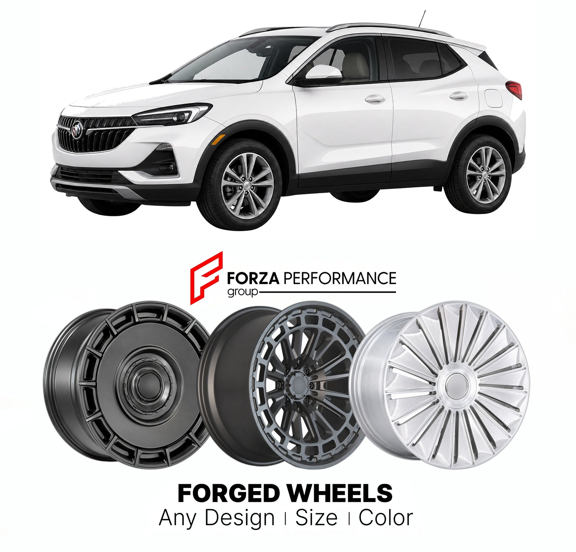 FORGED WHEELS RIMS for BUICK ENCORE GX ESSENCE 2020+

Custom forged wheels for Buick Encore GX Essence 2020+. Made-to-order monoblock, 2-piece and 3-piece rims in custom sizes, offsets, colors and finishes with guaranteed fitment.

We manufacture premium quality forged wheels rims for Buick Encore GX Essence 2020+ in any design, size, color.

THIS WHEEL DESIGN CAN BE CUSTOM-MADE FOR YOUR CAR IN ANY SIZE AND COLOR OPTIONS
Available in monoblock, 2-piece, 3-piece, duoblock, beadlock
3D wheel renderings are pr