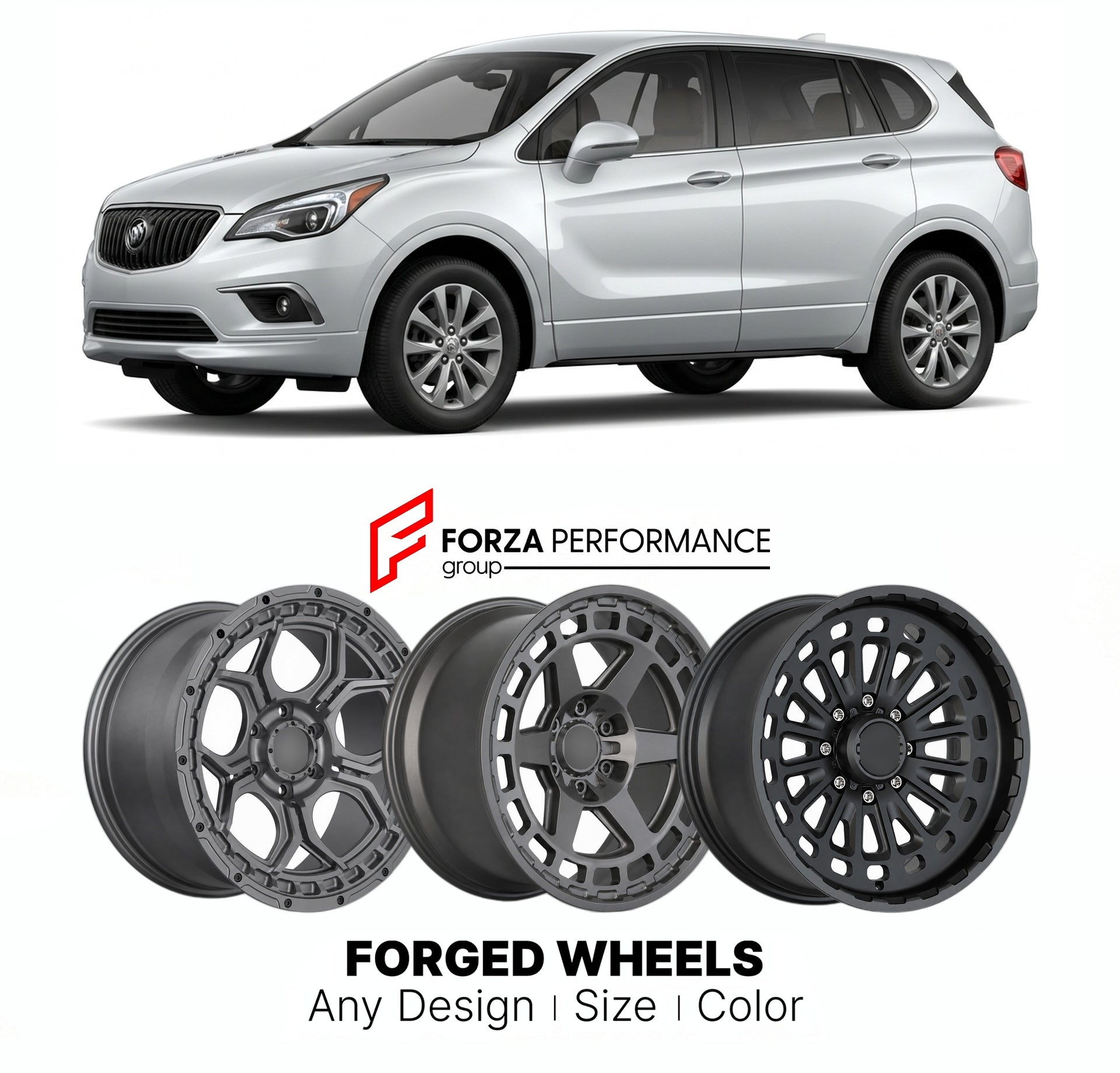 FORGED WHEELS RIMS for BUICK ENVISION 2016 - 2020

Custom forged wheels for Buick Envision 2016 - 2020. Made-to-order monoblock, 2-piece and 3-piece rims in custom sizes, offsets, colors and finishes with guaranteed fitment.

We manufacture premium quality forged wheels rims for Buick Envision 2016 - 2020 in any design, size, color.

THIS WHEEL DESIGN CAN BE CUSTOM-MADE FOR YOUR CAR IN ANY SIZE AND COLOR OPTIONS
Available in monoblock, 2-piece, 3-piece, duoblock, beadlock
3D wheel renderings are provided ac