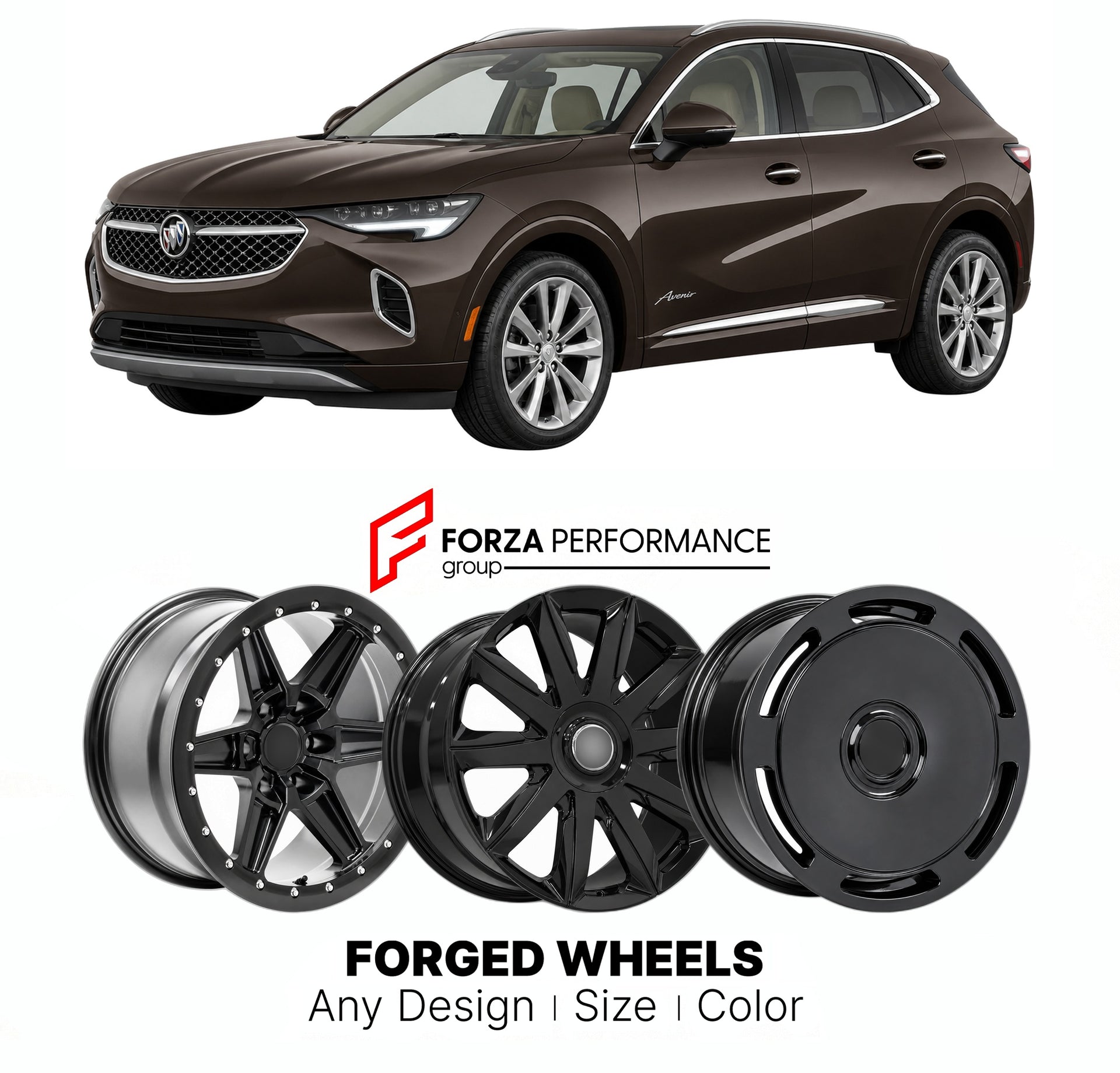 FORGED WHEELS RIMS for BUICK ENVISION AVENIR 2016+

Custom forged wheels for Buick Envision Avenir 2016+. Made-to-order monoblock, 2-piece and 3-piece rims in custom sizes, offsets, colors and finishes with guaranteed fitment.

We manufacture premium quality forged wheels rims for Buick Envision Avenir 2016+ in any design, size, color.

THIS WHEEL DESIGN CAN BE CUSTOM-MADE FOR YOUR CAR IN ANY SIZE AND COLOR OPTIONS
Available in monoblock, 2-piece, 3-piece, duoblock, beadlock
3D wheel renderings are provided