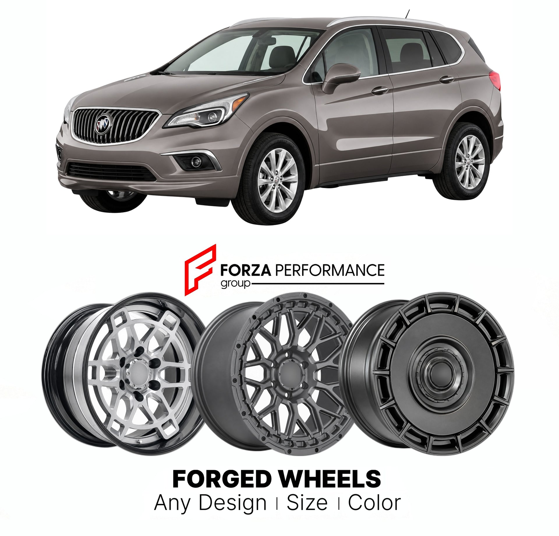 FORGED WHEELS RIMS for BUICK ENVISION ESSENCE 2016+

Custom forged wheels for Buick Envision Essence 2016+. Made-to-order monoblock, 2-piece and 3-piece rims in custom sizes, offsets, colors and finishes with guaranteed fitment.

We manufacture premium quality forged wheels rims for Buick Envision Essence 2016+ in any design, size, color.

THIS WHEEL DESIGN CAN BE CUSTOM-MADE FOR YOUR CAR IN ANY SIZE AND COLOR OPTIONS
Available in monoblock, 2-piece, 3-piece, duoblock, beadlock
3D wheel renderings are provi