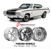 CUSTOM CLASSIC VINTAGE RESTOMOD RETRO OLD SCHOOL FORGED WHEELS RIMS for BUICK GSX 1970 - 1972
Custom forged wheels for classic American muscle cars. Ideal for restomod builds, vintage restorations, and show cars. Deep dish and retro styling available.

We manufacture premium quality forged wheels rims for Buick GSX 1970 - 1972 in any design, size, color.

THIS WHEEL DESIGN CAN BE CUSTOM-MADE FOR YOUR CAR IN ANY SIZE AND COLOR OPTIONS
Available in monoblock, 2-piece, 3-piece, duoblock, beadlock
3D wheel rend