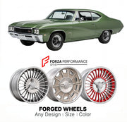 CUSTOM CLASSIC VINTAGE RESTOMOD RETRO OLD SCHOOL FORGED WHEELS RIMS for BUICK GS 350 1969 - 1972
Custom forged wheels for classic American muscle cars. Ideal for restomod builds, vintage restorations, and show cars. Deep dish and retro styling available.

We manufacture premium quality forged wheels rims for Buick GS 350 1969 - 1972 in any design, size, color.

THIS WHEEL DESIGN CAN BE CUSTOM-MADE FOR YOUR CAR IN ANY SIZE AND COLOR OPTIONS
Available in monoblock, 2-piece, 3-piece, duoblock, beadlock
3D whee