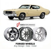 CUSTOM CLASSIC VINTAGE RESTOMOD RETRO OLD SCHOOL FORGED WHEELS RIMS for BUICK GS STAGE 1 1970 - 1971
Custom forged wheels for classic American muscle cars. Ideal for restomod builds, vintage restorations, and show cars. Deep dish and retro styling available.

We manufacture premium quality forged wheels rims for Buick GS Stage 1 1970 - 1971 in any design, size, color.

THIS WHEEL DESIGN CAN BE CUSTOM-MADE FOR YOUR CAR IN ANY SIZE AND COLOR OPTIONS
Available in monoblock, 2-piece, 3-piece, duoblock, beadlock