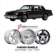 CUSTOM CLASSIC VINTAGE RESTOMOD RETRO OLD SCHOOL FORGED WHEELS RIMS for BUICK GRAND NATIONAL 1982 - 1987
Custom forged wheels for classic American muscle cars. Ideal for restomod builds, vintage restorations, and show cars. Deep dish and retro styling available.

We manufacture premium quality forged wheels rims for Buick Grand National 1982 - 1987 in any design, size, color.

THIS WHEEL DESIGN CAN BE CUSTOM-MADE FOR YOUR CAR IN ANY SIZE AND COLOR OPTIONS
Available in monoblock, 2-piece, 3-piece, duoblock, 
