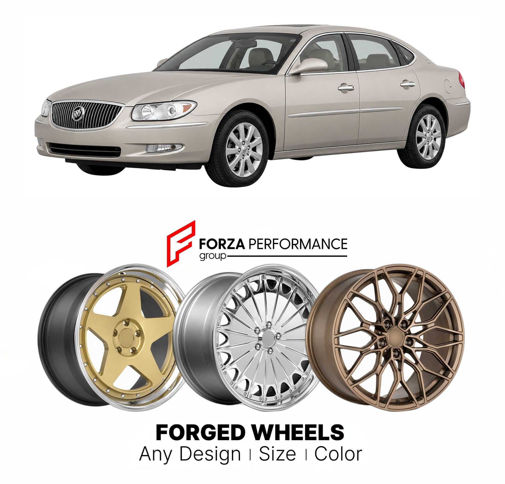 FORGED WHEELS RIMS for BUICK LACROSSE CXL 2005 - 2019

Custom forged wheels for Buick LaCrosse CXL 2005 - 2019. Made-to-order monoblock, 2-piece and 3-piece rims in custom sizes, offsets, colors and finishes with guaranteed fitment.

We manufacture premium quality forged wheels rims for Buick LaCrosse CXL 2005 - 2019 in any design, size, color.

THIS WHEEL DESIGN CAN BE CUSTOM-MADE FOR YOUR CAR IN ANY SIZE AND COLOR OPTIONS
Available in monoblock, 2-piece, 3-piece, duoblock, beadlock
3D wheel renderings are