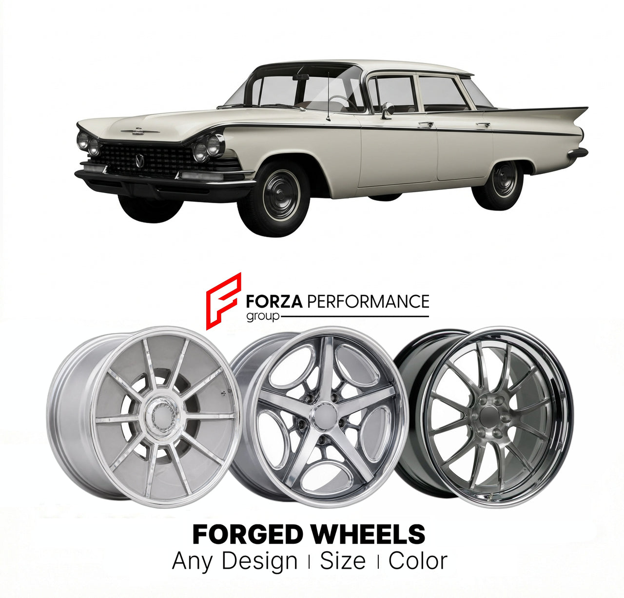 CUSTOM CLASSIC VINTAGE RESTOMOD RETRO OLD SCHOOL FORGED WHEELS RIMS for BUICK LESABRE 1959 - 1960
Custom forged wheels for classic American muscle cars. Ideal for restomod builds, vintage restorations, and show cars. Deep dish and retro styling available.

We manufacture premium quality forged wheels rims for Buick LeSabre 1959 - 1960 in any design, size, color.

THIS WHEEL DESIGN CAN BE CUSTOM-MADE FOR YOUR CAR IN ANY SIZE AND COLOR OPTIONS
Available in monoblock, 2-piece, 3-piece, duoblock, beadlock
3D wh