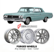 CUSTOM CLASSIC VINTAGE RESTOMOD RETRO OLD SCHOOL FORGED WHEELS RIMS for BUICK LESABRE 1961 - 1964
Custom forged wheels for classic American muscle cars. Ideal for restomod builds, vintage restorations, and show cars. Deep dish and retro styling available.

We manufacture premium quality forged wheels rims for Buick LeSabre 1961 - 1964 in any design, size, color.

THIS WHEEL DESIGN CAN BE CUSTOM-MADE FOR YOUR CAR IN ANY SIZE AND COLOR OPTIONS
Available in monoblock, 2-piece, 3-piece, duoblock, beadlock
3D wh