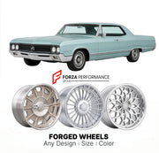 CUSTOM CLASSIC VINTAGE RESTOMOD RETRO OLD SCHOOL FORGED WHEELS RIMS for BUICK LESABRE 1965 - 1970
Custom forged wheels for classic American muscle cars. Ideal for restomod builds, vintage restorations, and show cars. Deep dish and retro styling available.

We manufacture premium quality forged wheels rims for Buick LeSabre 1965 - 1970 in any design, size, color.

THIS WHEEL DESIGN CAN BE CUSTOM-MADE FOR YOUR CAR IN ANY SIZE AND COLOR OPTIONS
Available in monoblock, 2-piece, 3-piece, duoblock, beadlock
3D wh
