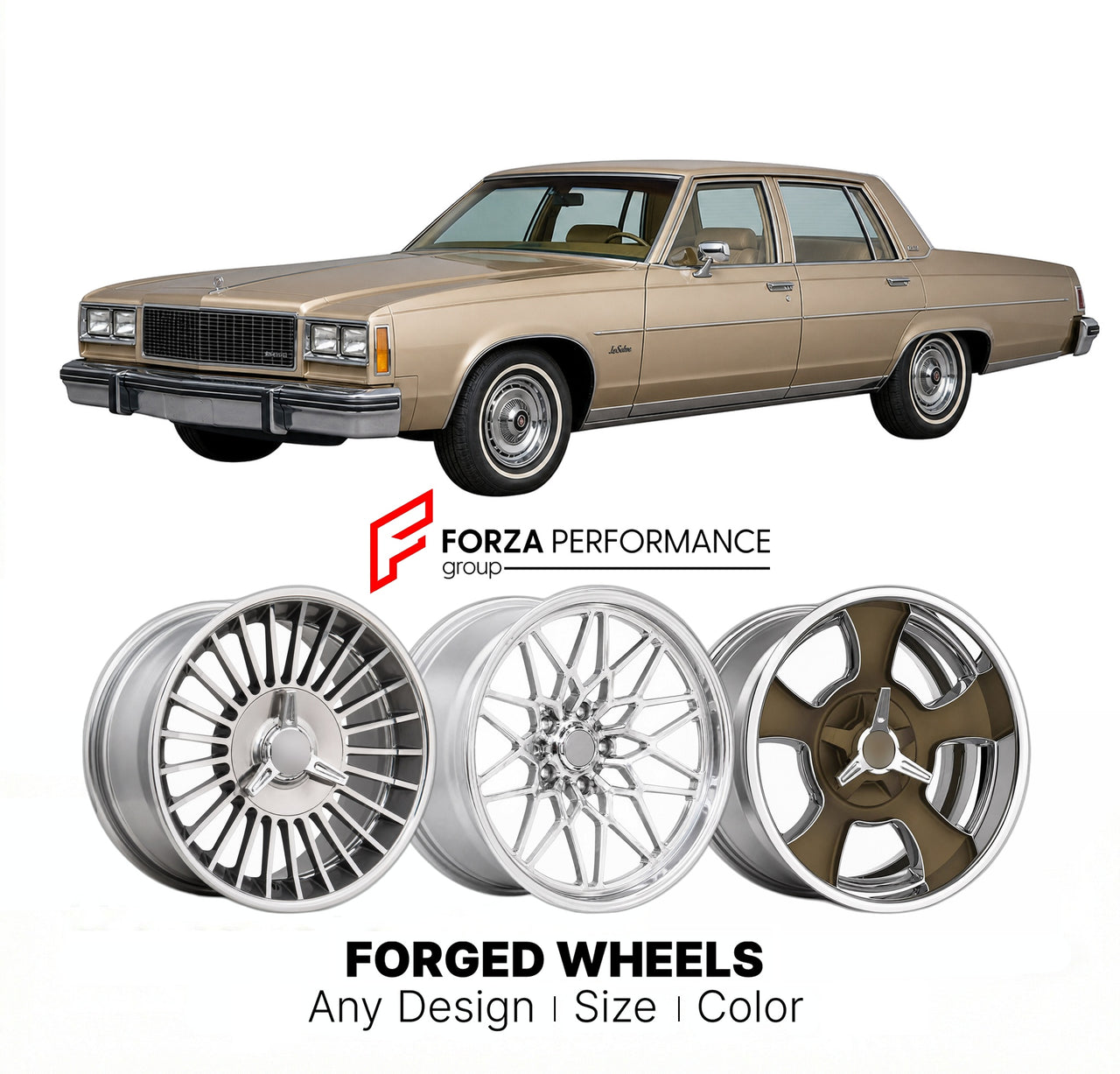 CUSTOM CLASSIC VINTAGE RESTOMOD RETRO OLD SCHOOL FORGED WHEELS RIMS for BUICK LESABRE 1977 - 1985
Custom forged wheels for classic American muscle cars. Ideal for restomod builds, vintage restorations, and show cars. Deep dish and retro styling available.

We manufacture premium quality forged wheels rims for Buick LeSabre 1977 - 1985 in any design, size, color.

THIS WHEEL DESIGN CAN BE CUSTOM-MADE FOR YOUR CAR IN ANY SIZE AND COLOR OPTIONS
Available in monoblock, 2-piece, 3-piece, duoblock, beadlock
3D wh