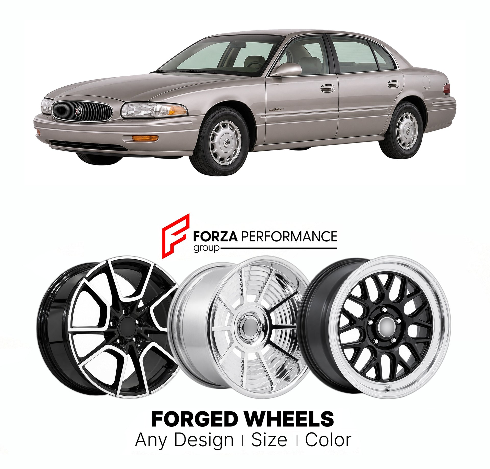 FORGED WHEELS RIMS for BUICK LESABRE 1992 - 1999

Custom forged wheels for Buick LeSabre 1992 - 1999. Made-to-order monoblock, 2-piece and 3-piece rims in custom sizes, offsets, colors and finishes with guaranteed fitment.

We manufacture premium quality forged wheels rims for Buick LeSabre 1992 - 1999 in any design, size, color.

THIS WHEEL DESIGN CAN BE CUSTOM-MADE FOR YOUR CAR IN ANY SIZE AND COLOR OPTIONS
Available in monoblock, 2-piece, 3-piece, duoblock, beadlock
3D wheel renderings are provided accor