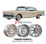 CUSTOM CLASSIC VINTAGE RESTOMOD RETRO OLD SCHOOL FORGED WHEELS RIMS for BUICK LIMITED 1958 - 1958
Custom forged wheels for classic American muscle cars. Ideal for restomod builds, vintage restorations, and show cars. Deep dish and retro styling available.

We manufacture premium quality forged wheels rims for Buick Limited 1958 - 1958 in any design, size, color.

THIS WHEEL DESIGN CAN BE CUSTOM-MADE FOR YOUR CAR IN ANY SIZE AND COLOR OPTIONS
Available in monoblock, 2-piece, 3-piece, duoblock, beadlock
3D wh