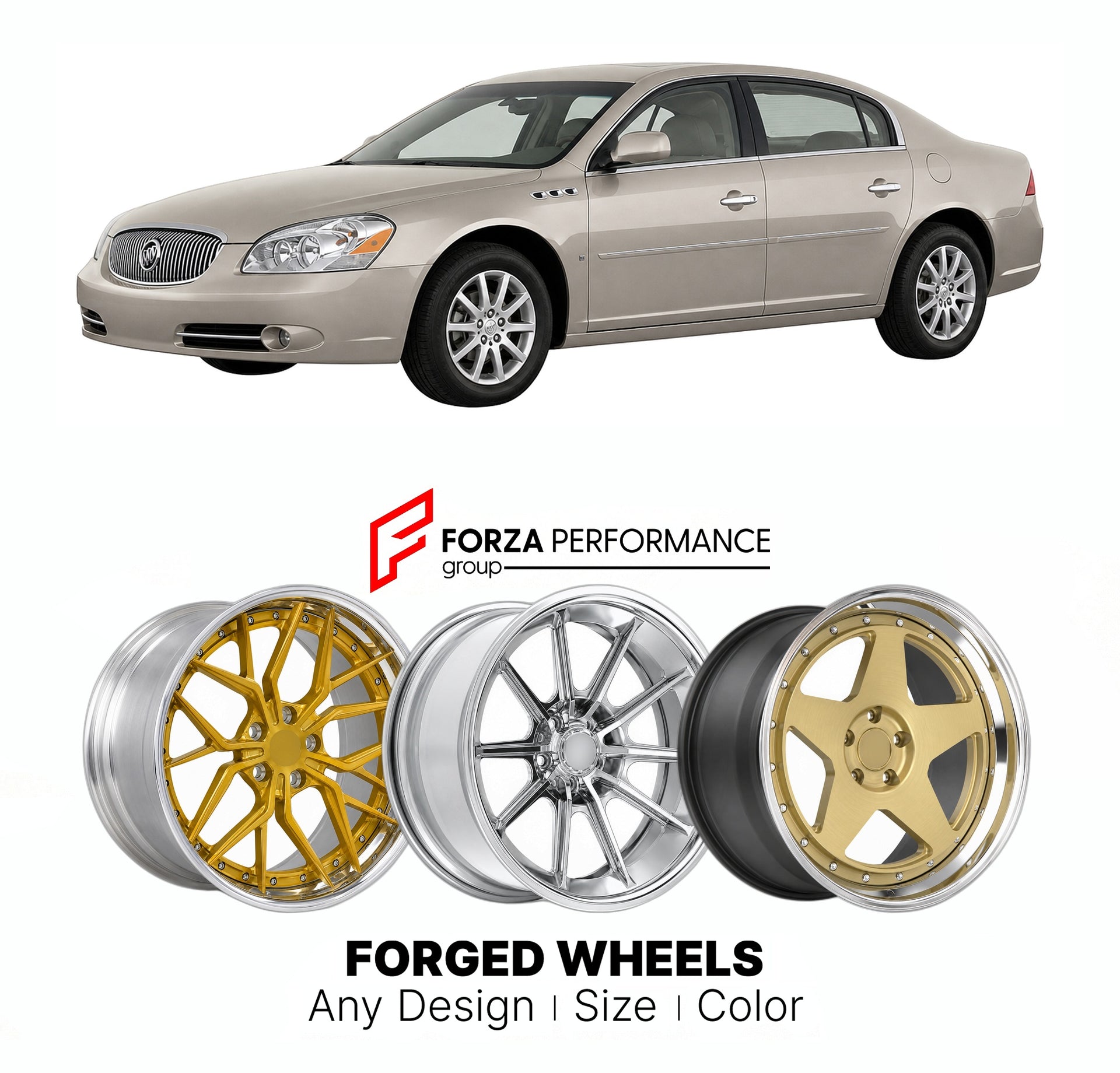 FORGED WHEELS RIMS for BUICK LUCERNE CXL 2006 - 2011

Custom forged wheels for Buick Lucerne CXL 2006 - 2011. Made-to-order monoblock, 2-piece and 3-piece rims in custom sizes, offsets, colors and finishes with guaranteed fitment.

We manufacture premium quality forged wheels rims for Buick Lucerne CXL 2006 - 2011 in any design, size, color.

THIS WHEEL DESIGN CAN BE CUSTOM-MADE FOR YOUR CAR IN ANY SIZE AND COLOR OPTIONS
Available in monoblock, 2-piece, 3-piece, duoblock, beadlock
3D wheel renderings are pr