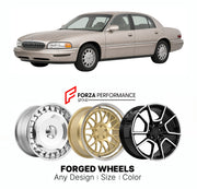 FORGED WHEELS RIMS for BUICK PARK AVENUE 1997 - 2005

Custom forged wheels for Buick Park Avenue 1997 - 2005. Made-to-order monoblock, 2-piece and 3-piece rims in custom sizes, offsets, colors and finishes with guaranteed fitment.

We manufacture premium quality forged wheels rims for Buick Park Avenue 1997 - 2005 in any design, size, color.

THIS WHEEL DESIGN CAN BE CUSTOM-MADE FOR YOUR CAR IN ANY SIZE AND COLOR OPTIONS
Available in monoblock, 2-piece, 3-piece, duoblock, beadlock
3D wheel renderings are pr