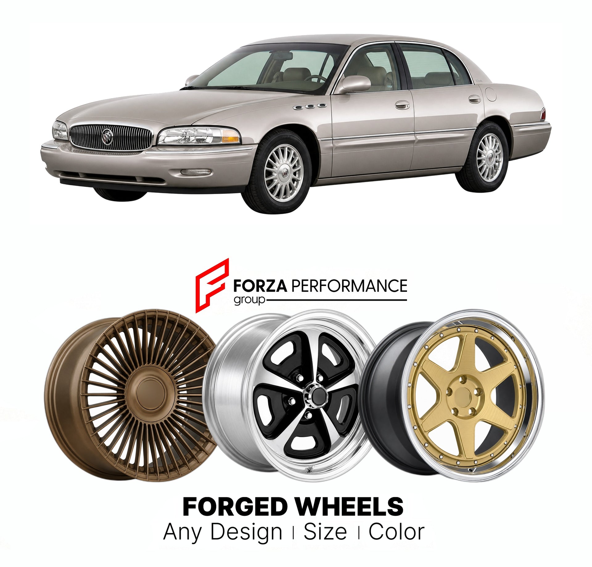 FORGED WHEELS RIMS for BUICK PARK AVENUE ULTRA 1991 - 2005

Custom forged wheels for Buick Park Avenue Ultra 1991 - 2005. Made-to-order monoblock, 2-piece and 3-piece rims in custom sizes, offsets, colors and finishes with guaranteed fitment.

We manufacture premium quality forged wheels rims for Buick Park Avenue Ultra 1991 - 2005 in any design, size, color.

THIS WHEEL DESIGN CAN BE CUSTOM-MADE FOR YOUR CAR IN ANY SIZE AND COLOR OPTIONS
Available in monoblock, 2-piece, 3-piece, duoblock, beadlock
3D wheel