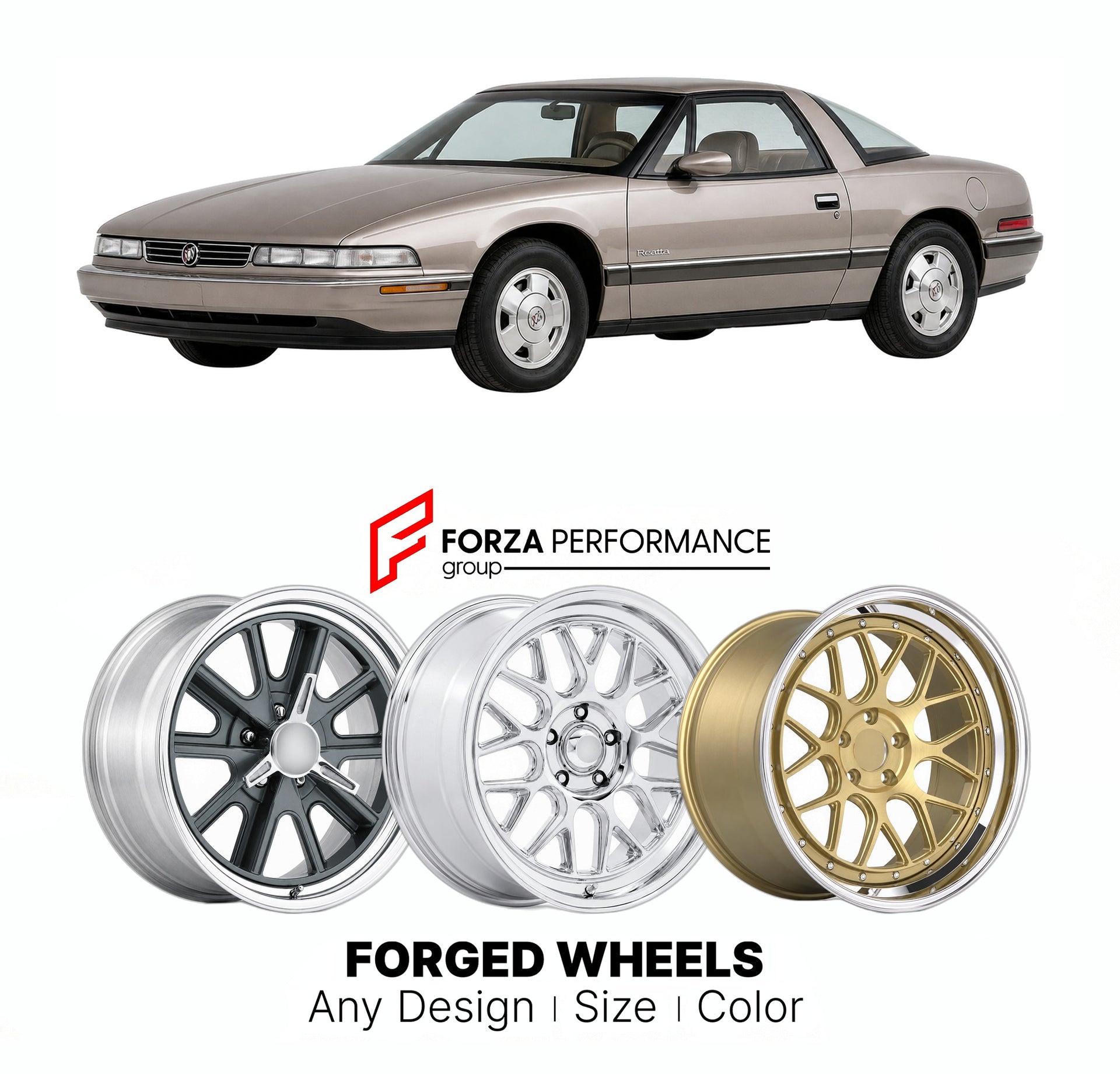 FORGED WHEELS RIMS for BUICK REATTA 1988 - 1991

Custom forged wheels for Buick Reatta 1988 - 1991. Made-to-order monoblock, 2-piece and 3-piece rims in custom sizes, offsets, colors and finishes with guaranteed fitment.

We manufacture premium quality forged wheels rims for Buick Reatta 1988 - 1991 in any design, size, color.

THIS WHEEL DESIGN CAN BE CUSTOM-MADE FOR YOUR CAR IN ANY SIZE AND COLOR OPTIONS
Available in monoblock, 2-piece, 3-piece, duoblock, beadlock
3D wheel renderings are provided accordin