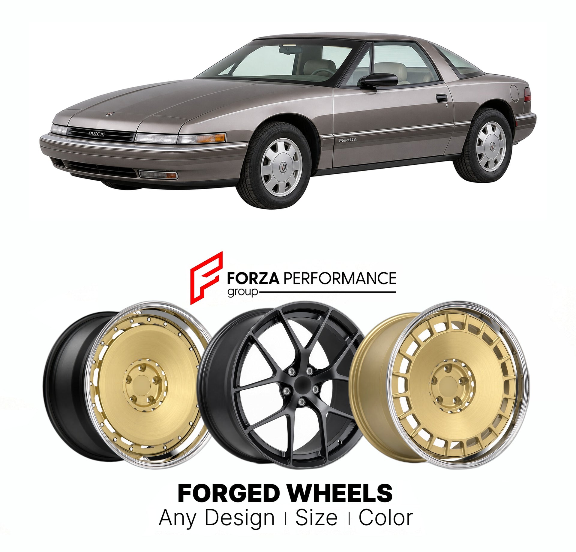 FORGED WHEELS RIMS for BUICK REATTA 1990 - 1991

Custom forged wheels for Buick Reatta 1990 - 1991. Made-to-order monoblock, 2-piece and 3-piece rims in custom sizes, offsets, colors and finishes with guaranteed fitment.

We manufacture premium quality forged wheels rims for Buick Reatta 1990 - 1991 in any design, size, color.

THIS WHEEL DESIGN CAN BE CUSTOM-MADE FOR YOUR CAR IN ANY SIZE AND COLOR OPTIONS
Available in monoblock, 2-piece, 3-piece, duoblock, beadlock
3D wheel renderings are provided accordin