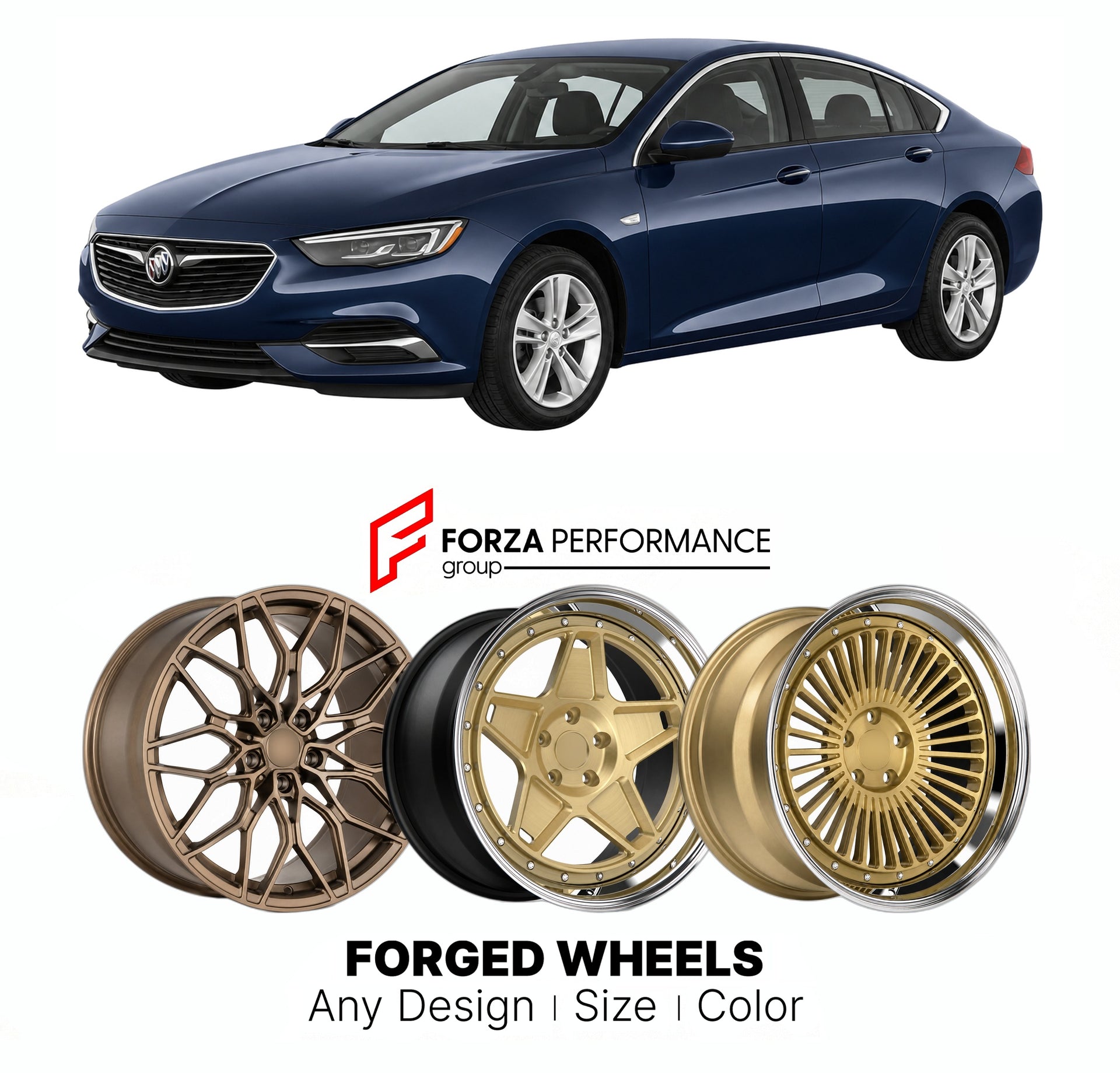 FORGED WHEELS RIMS for BUICK REGAL 2018 - 2020

Custom forged wheels for Buick Regal 2018 - 2020. Made-to-order monoblock, 2-piece and 3-piece rims in custom sizes, offsets, colors and finishes with guaranteed fitment.

We manufacture premium quality forged wheels rims for Buick Regal 2018 - 2020 in any design, size, color.

THIS WHEEL DESIGN CAN BE CUSTOM-MADE FOR YOUR CAR IN ANY SIZE AND COLOR OPTIONS
Available in monoblock, 2-piece, 3-piece, duoblock, beadlock
3D wheel renderings are provided according t