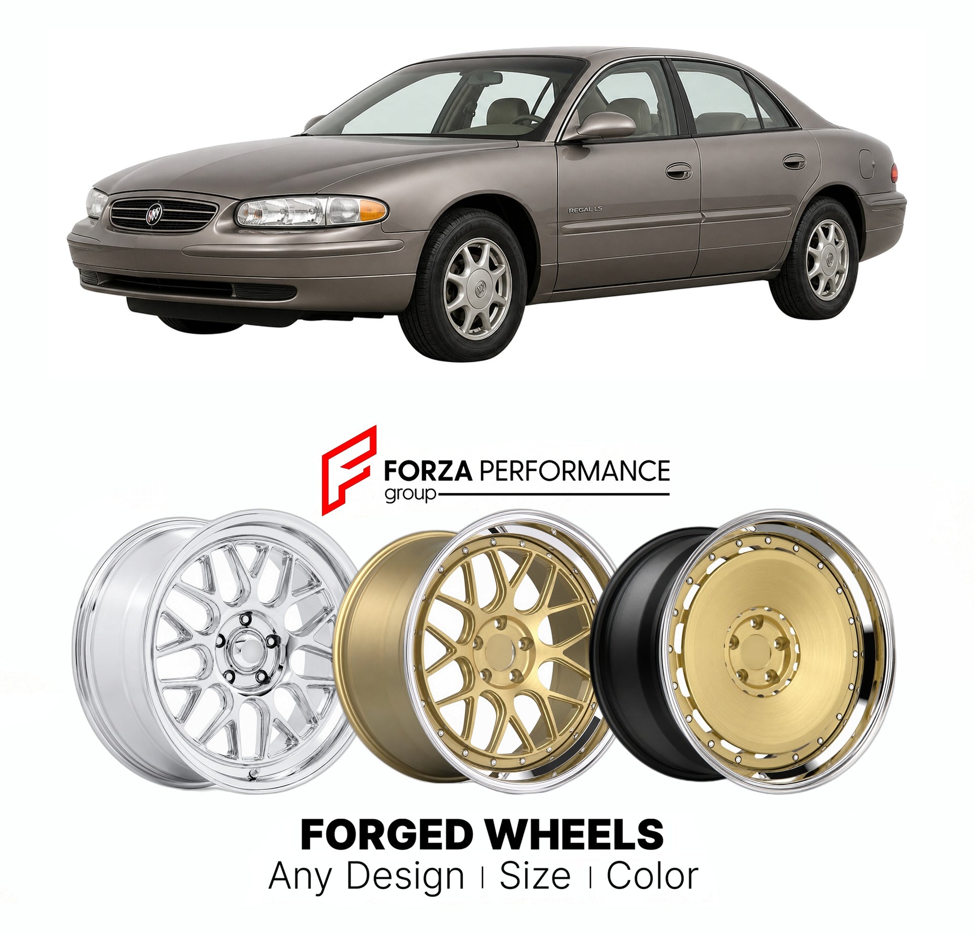 FORGED WHEELS RIMS for BUICK REGAL LS 1990 - 2020

Custom forged wheels for Buick Regal LS 1990 - 2020. Made-to-order monoblock, 2-piece and 3-piece rims in custom sizes, offsets, colors and finishes with guaranteed fitment.

We manufacture premium quality forged wheels rims for Buick Regal LS 1990 - 2020 in any design, size, color.

THIS WHEEL DESIGN CAN BE CUSTOM-MADE FOR YOUR CAR IN ANY SIZE AND COLOR OPTIONS
Available in monoblock, 2-piece, 3-piece, duoblock, beadlock
3D wheel renderings are provided ac