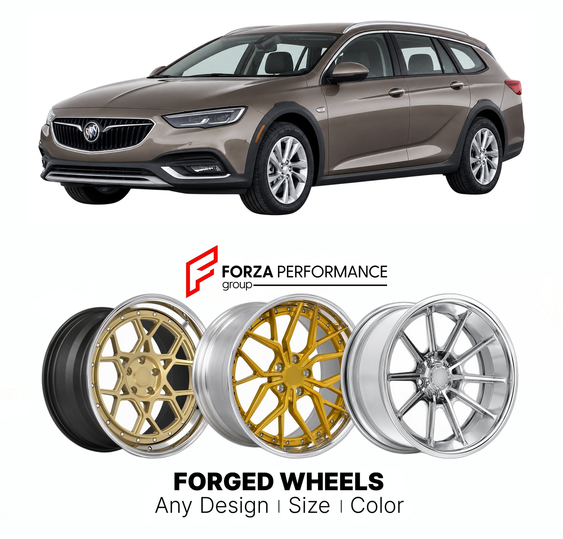 FORGED WHEELS RIMS for BUICK REGAL TOURX WAGON 2018 - 2020

Custom forged wheels for Buick Regal TourX Wagon 2018 - 2020. Made-to-order monoblock, 2-piece and 3-piece rims in custom sizes, offsets, colors and finishes with guaranteed fitment.

We manufacture premium quality forged wheels rims for Buick Regal TourX Wagon 2018 - 2020 in any design, size, color.

THIS WHEEL DESIGN CAN BE CUSTOM-MADE FOR YOUR CAR IN ANY SIZE AND COLOR OPTIONS
Available in monoblock, 2-piece, 3-piece, duoblock, beadlock
3D wheel