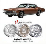 CUSTOM CLASSIC VINTAGE RESTOMOD RETRO OLD SCHOOL FORGED WHEELS RIMS for BUICK RIVIERA GS STAGE 1 1973 - 1974
Custom forged wheels for classic American muscle cars. Ideal for restomod builds, vintage restorations, and show cars. Deep dish and retro styling available.

We manufacture premium quality forged wheels rims for Buick Riviera GS Stage 1 1973 - 1974 in any design, size, color.

THIS WHEEL DESIGN CAN BE CUSTOM-MADE FOR YOUR CAR IN ANY SIZE AND COLOR OPTIONS
Available in monoblock, 2-piece, 3-piece, du