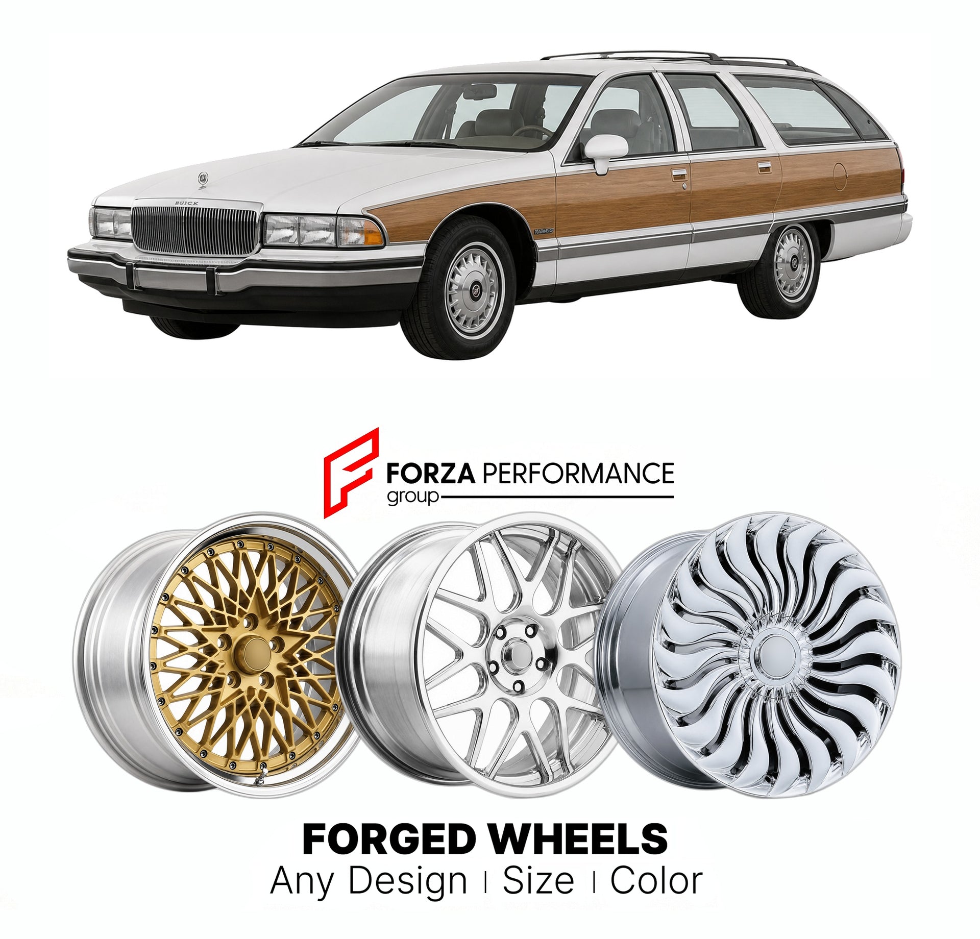 FORGED WHEELS RIMS for BUICK ROADMASTER B-BODY 1991 - 1996

Custom forged wheels for Buick Roadmaster B-Body 1991 - 1996. Made-to-order monoblock, 2-piece and 3-piece rims in custom sizes, offsets, colors and finishes with guaranteed fitment.

We manufacture premium quality forged wheels rims for Buick Roadmaster B-Body 1991 - 1996 in any design, size, color.

THIS WHEEL DESIGN CAN BE CUSTOM-MADE FOR YOUR CAR IN ANY SIZE AND COLOR OPTIONS
Available in monoblock, 2-piece, 3-piece, duoblock, beadlock
3D wheel