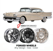 CUSTOM CLASSIC VINTAGE RESTOMOD RETRO OLD SCHOOL FORGED WHEELS RIMS for BUICK ROADMASTER LIMITED 1958 - 1958
Custom forged wheels for classic American muscle cars. Ideal for restomod builds, vintage restorations, and show cars. Deep dish and retro styling available.

We manufacture premium quality forged wheels rims for Buick Roadmaster Limited 1958 - 1958 in any design, size, color.

THIS WHEEL DESIGN CAN BE CUSTOM-MADE FOR YOUR CAR IN ANY SIZE AND COLOR OPTIONS
Available in monoblock, 2-piece, 3-piece, du