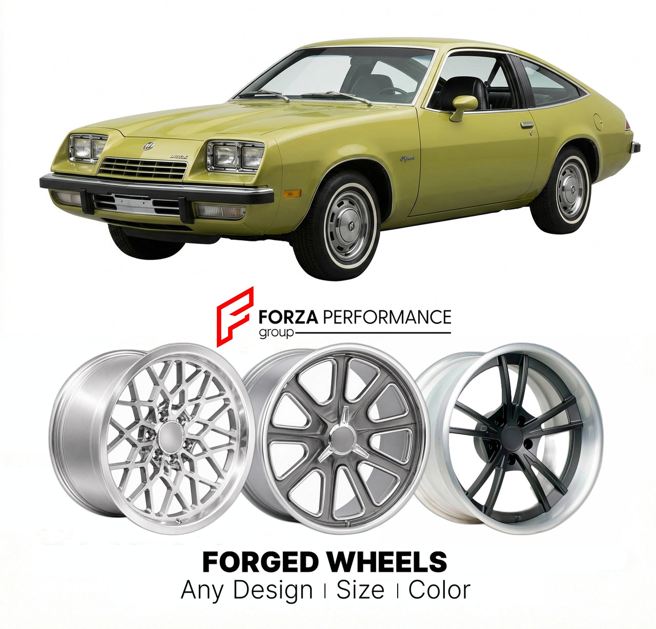 CUSTOM CLASSIC VINTAGE RESTOMOD RETRO OLD SCHOOL FORGED WHEELS RIMS for BUICK SKYHAWK 1975 - 1989
Custom forged wheels for classic American muscle cars. Ideal for restomod builds, vintage restorations, and show cars. Deep dish and retro styling available.

We manufacture premium quality forged wheels rims for Buick Skyhawk 1975 - 1989 in any design, size, color.

THIS WHEEL DESIGN CAN BE CUSTOM-MADE FOR YOUR CAR IN ANY SIZE AND COLOR OPTIONS
Available in monoblock, 2-piece, 3-piece, duoblock, beadlock
3D wh