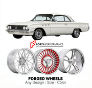 CUSTOM CLASSIC VINTAGE RESTOMOD RETRO OLD SCHOOL FORGED WHEELS RIMS for BUICK SKYLARK 1961 - 1963
Custom forged wheels for classic American muscle cars. Ideal for restomod builds, vintage restorations, and show cars. Deep dish and retro styling available.

We manufacture premium quality forged wheels rims for Buick Skylark 1961 - 1963 in any design, size, color.

THIS WHEEL DESIGN CAN BE CUSTOM-MADE FOR YOUR CAR IN ANY SIZE AND COLOR OPTIONS
Available in monoblock, 2-piece, 3-piece, duoblock, beadlock
3D wh