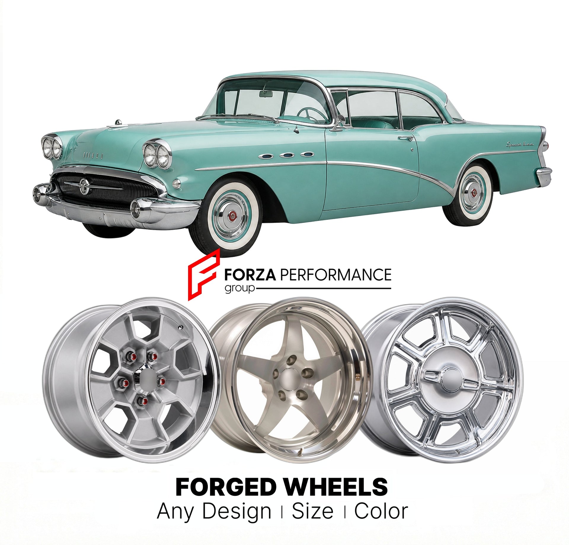 CUSTOM CLASSIC VINTAGE RESTOMOD RETRO OLD SCHOOL FORGED WHEELS RIMS for BUICK SPECIAL 1958 - 1969
Custom forged wheels for classic American muscle cars. Ideal for restomod builds, vintage restorations, and show cars. Deep dish and retro styling available.

We manufacture premium quality forged wheels rims for Buick Special 1958 - 1969 in any design, size, color.

THIS WHEEL DESIGN CAN BE CUSTOM-MADE FOR YOUR CAR IN ANY SIZE AND COLOR OPTIONS
Available in monoblock, 2-piece, 3-piece, duoblock, beadlock
3D wh