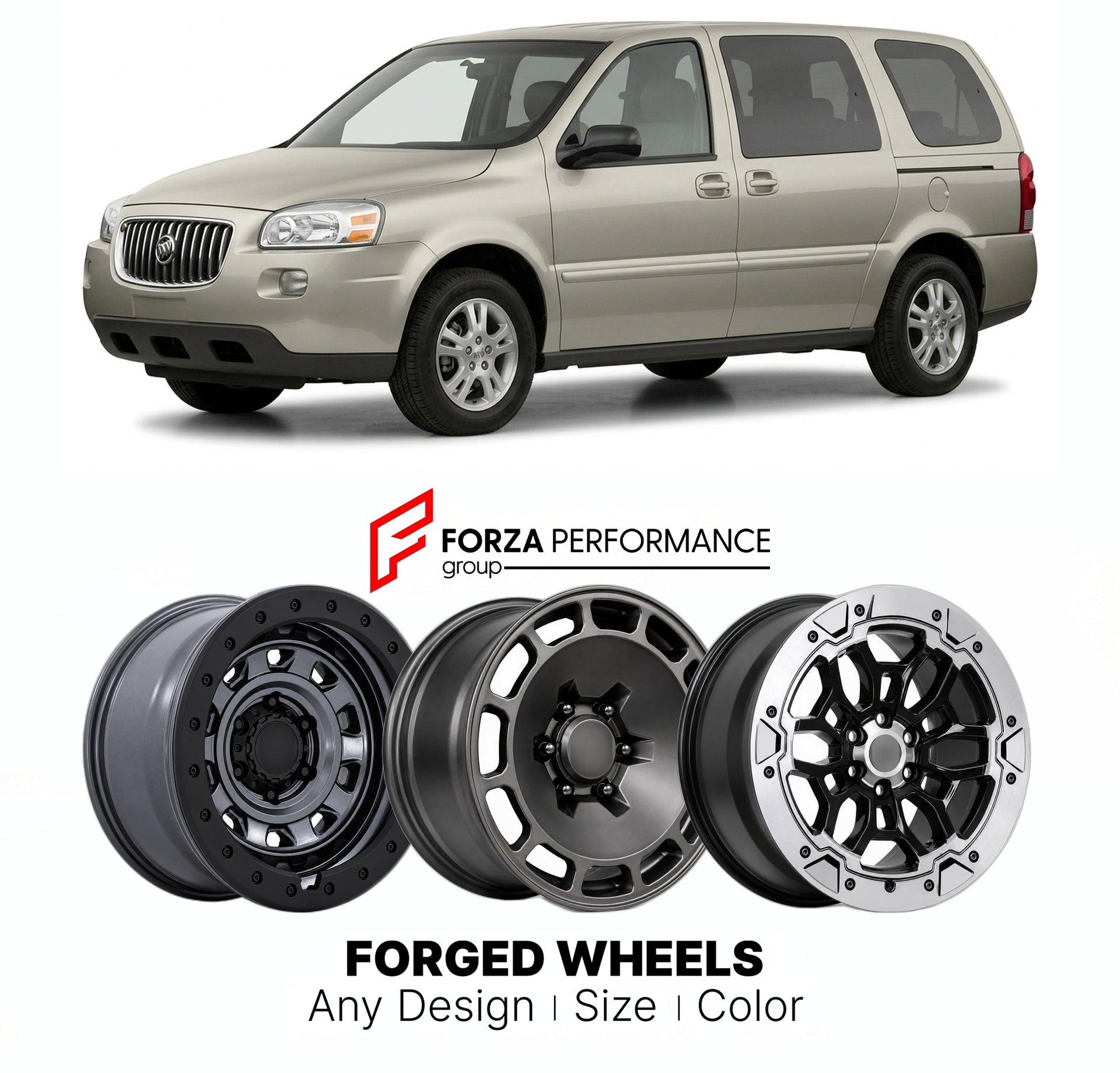 FORGED WHEELS RIMS for BUICK TERRAZA 2005 - 2007

Custom forged wheels for Buick Terraza 2005 - 2007. Made-to-order monoblock, 2-piece and 3-piece rims in custom sizes, offsets, colors and finishes with guaranteed fitment.

We manufacture premium quality forged wheels rims for Buick Terraza 2005 - 2007 in any design, size, color.

THIS WHEEL DESIGN CAN BE CUSTOM-MADE FOR YOUR CAR IN ANY SIZE AND COLOR OPTIONS
Available in monoblock, 2-piece, 3-piece, duoblock, beadlock
3D wheel renderings are provided accor
