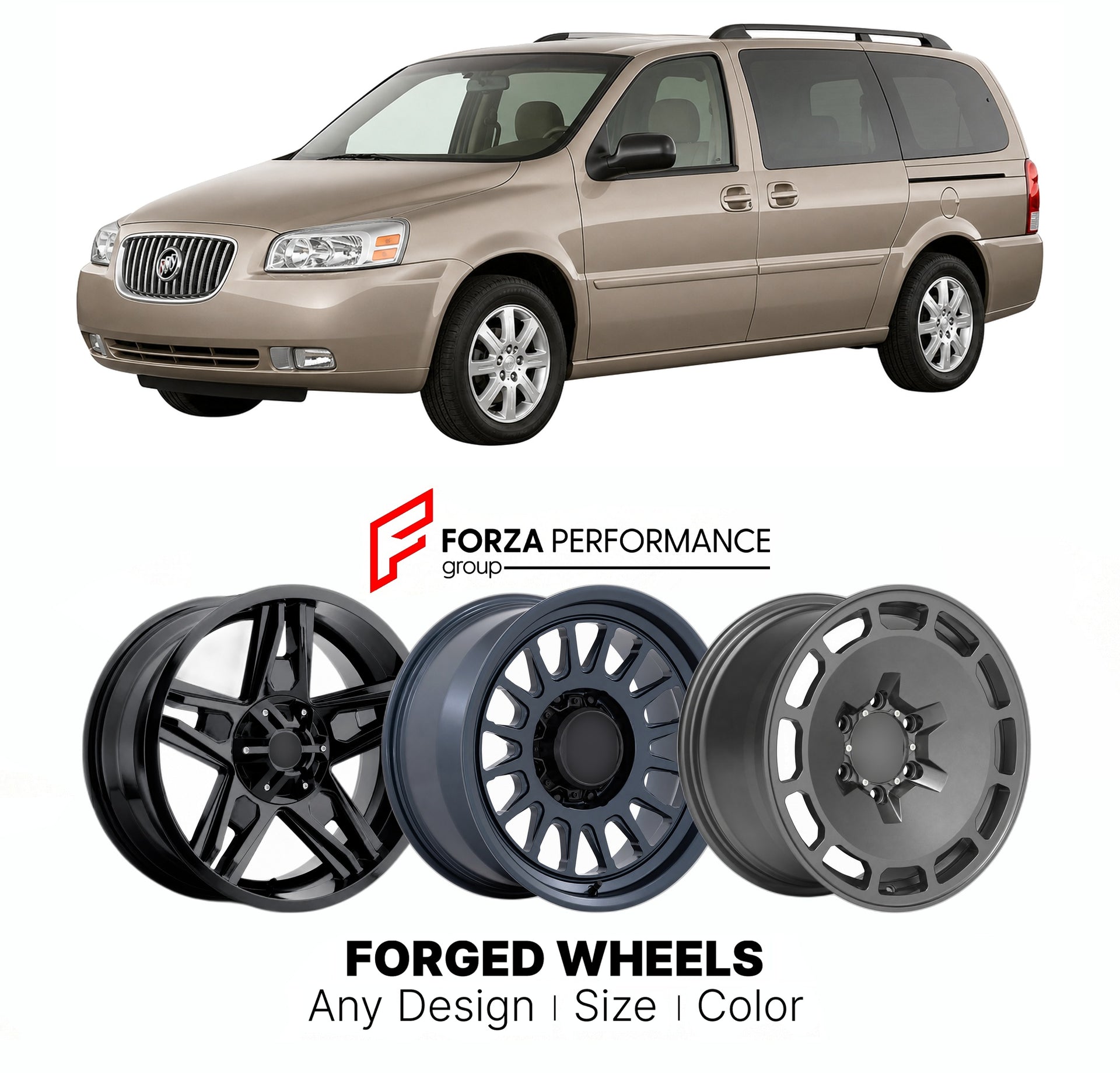 FORGED WHEELS RIMS for BUICK TERRAZA CXL 2005 - 2007

Custom forged wheels for Buick Terraza CXL 2005 - 2007. Made-to-order monoblock, 2-piece and 3-piece rims in custom sizes, offsets, colors and finishes with guaranteed fitment.

We manufacture premium quality forged wheels rims for Buick Terraza CXL 2005 - 2007 in any design, size, color.

THIS WHEEL DESIGN CAN BE CUSTOM-MADE FOR YOUR CAR IN ANY SIZE AND COLOR OPTIONS
Available in monoblock, 2-piece, 3-piece, duoblock, beadlock
3D wheel renderings are pr