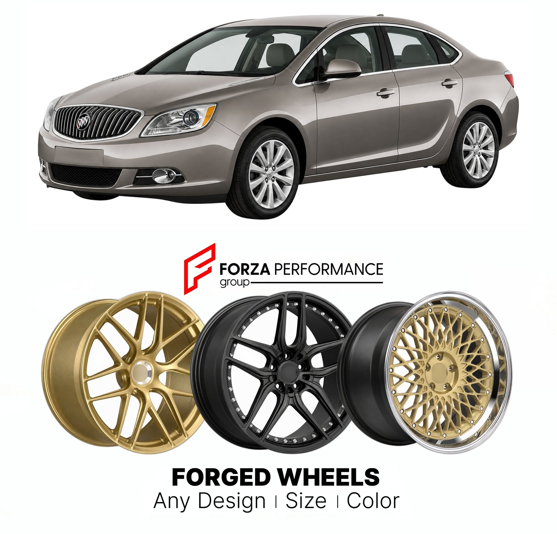 FORGED WHEELS RIMS for BUICK VERANO CONVENIENCE 2012 - 2017

Custom forged wheels for Buick Verano Convenience 2012 - 2017. Made-to-order monoblock, 2-piece and 3-piece rims in custom sizes, offsets, colors and finishes with guaranteed fitment.

We manufacture premium quality forged wheels rims for Buick Verano Convenience 2012 - 2017 in any design, size, color.

THIS WHEEL DESIGN CAN BE CUSTOM-MADE FOR YOUR CAR IN ANY SIZE AND COLOR OPTIONS
Available in monoblock, 2-piece, 3-piece, duoblock, beadlock
3D wh