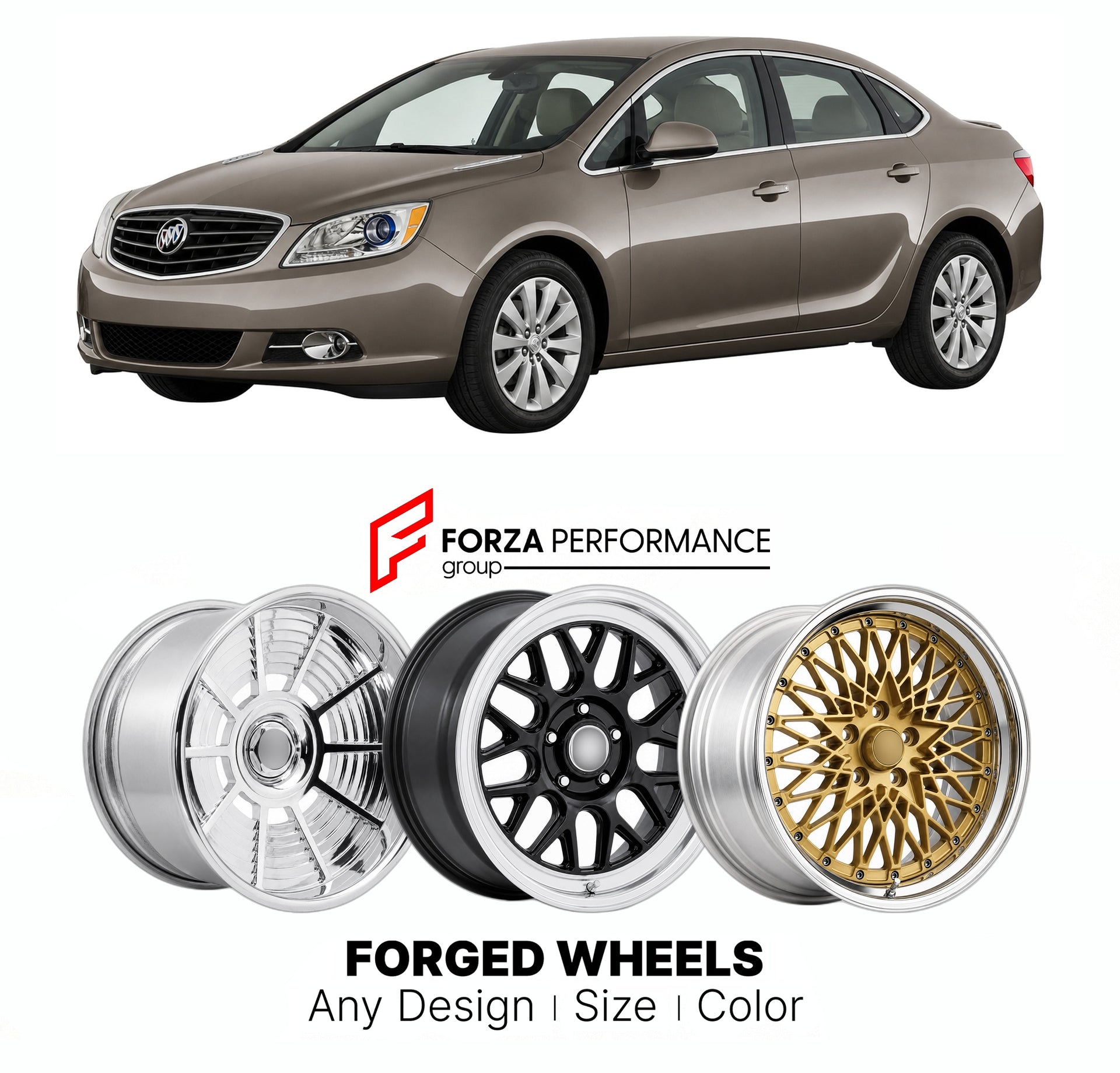 FORGED WHEELS RIMS for BUICK VERANO TURBO 2012 - 2017

Custom forged wheels for Buick Verano Turbo 2012 - 2017. Made-to-order monoblock, 2-piece and 3-piece rims in custom sizes, offsets, colors and finishes with guaranteed fitment.

We manufacture premium quality forged wheels rims for Buick Verano Turbo 2012 - 2017 in any design, size, color.

THIS WHEEL DESIGN CAN BE CUSTOM-MADE FOR YOUR CAR IN ANY SIZE AND COLOR OPTIONS
Available in monoblock, 2-piece, 3-piece, duoblock, beadlock
3D wheel renderings are
