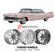 CUSTOM CLASSIC VINTAGE RESTOMOD RETRO OLD SCHOOL FORGED WHEELS RIMS for CADILLAC 60 SPECIAL 1958 - 1976
Custom forged wheels for classic American muscle cars. Ideal for restomod builds, vintage restorations, and show cars. Deep dish and retro styling available.

We manufacture premium quality forged wheels rims for Cadillac 60 Special 1958 - 1976 in any design, size, color.

THIS WHEEL DESIGN CAN BE CUSTOM-MADE FOR YOUR CAR IN ANY SIZE AND COLOR OPTIONS
Available in monoblock, 2-piece, 3-piece, duoblock, be