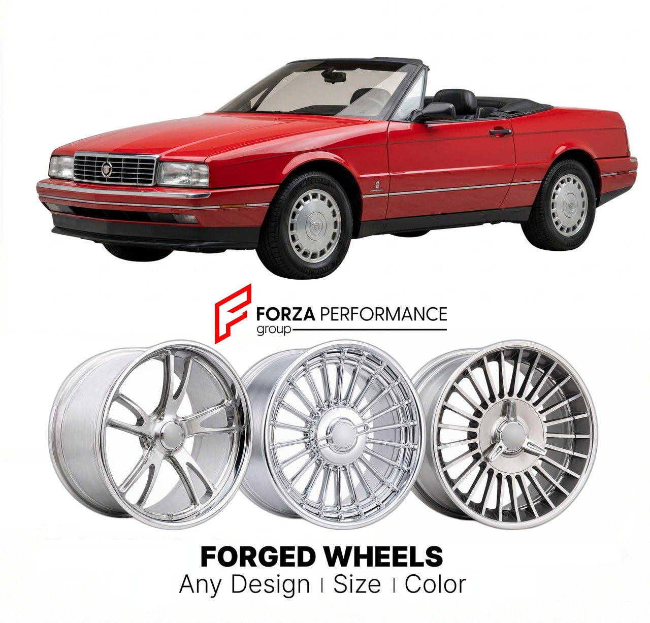 CUSTOM CLASSIC VINTAGE RESTOMOD RETRO OLD SCHOOL FORGED WHEELS RIMS for CADILLAC ALLANTE 1987 - 1990
Custom forged wheels for classic American muscle cars. Ideal for restomod builds, vintage restorations, and show cars. Deep dish and retro styling available.

We manufacture premium quality forged wheels rims for Cadillac Allante 1987 - 1990 in any design, size, color.

THIS WHEEL DESIGN CAN BE CUSTOM-MADE FOR YOUR CAR IN ANY SIZE AND COLOR OPTIONS
Available in monoblock, 2-piece, 3-piece, duoblock, beadlock