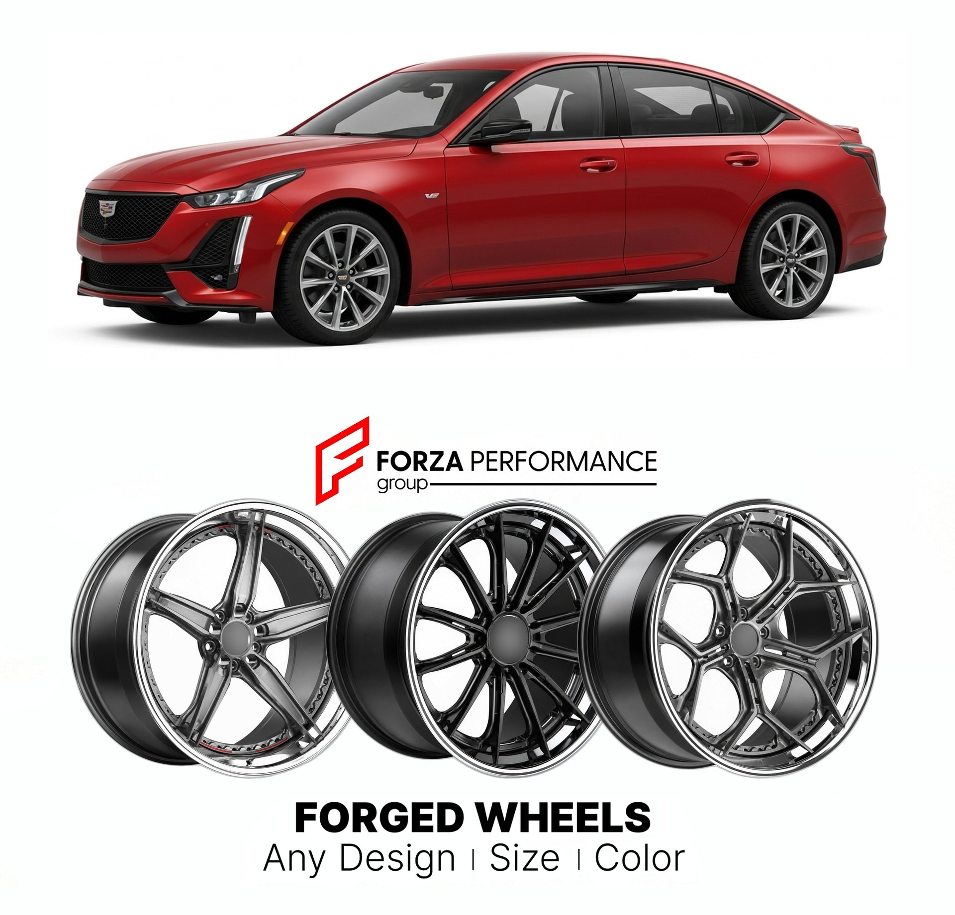 FORGED WHEELS RIMS for CADILLAC CT5-V 2020 - 2024

Custom forged wheels for Cadillac CT5-V 2020 - 2024. Made-to-order monoblock, 2-piece and 3-piece rims in custom sizes, offsets, colors and finishes with guaranteed fitment.

We manufacture premium quality forged wheels rims for Cadillac CT5-V 2020 - 2024 in any design, size, color.

THIS WHEEL DESIGN CAN BE CUSTOM-MADE FOR YOUR CAR IN ANY SIZE AND COLOR OPTIONS
Available in monoblock, 2-piece, 3-piece, duoblock, beadlock
3D wheel renderings are provided ac