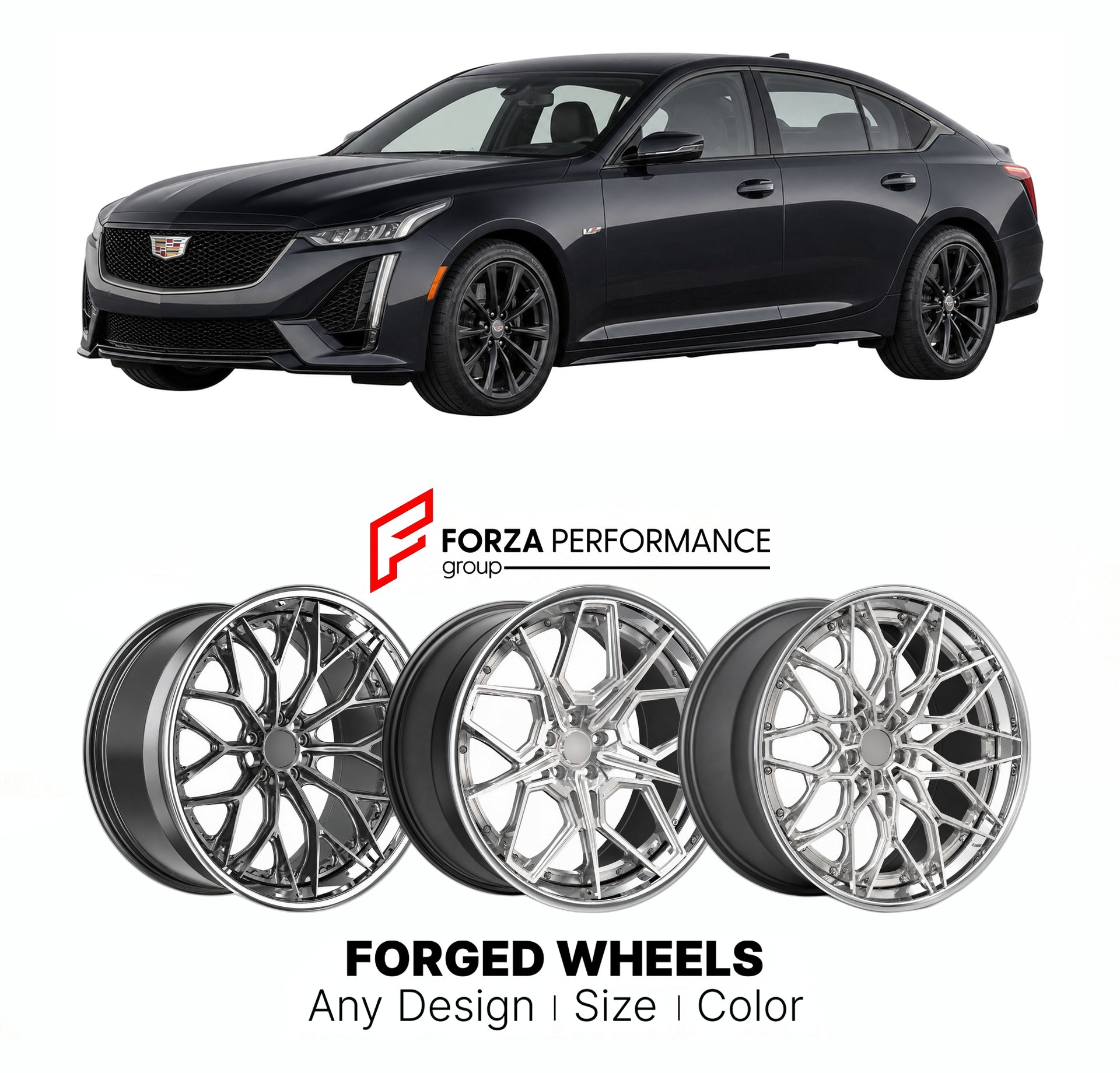FORGED WHEELS RIMS for CADILLAC CT5 CT5-V 2020+

Custom forged wheels for Cadillac CT5 CT5-V 2020+. Made-to-order monoblock, 2-piece and 3-piece rims in custom sizes, offsets, colors and finishes with guaranteed fitment.

We manufacture premium quality forged wheels rims for Cadillac CT5 CT5-V 2020+ in any design, size, color.

THIS WHEEL DESIGN CAN BE CUSTOM-MADE FOR YOUR CAR IN ANY SIZE AND COLOR OPTIONS
Available in monoblock, 2-piece, 3-piece, duoblock, beadlock
3D wheel renderings are provided accordin