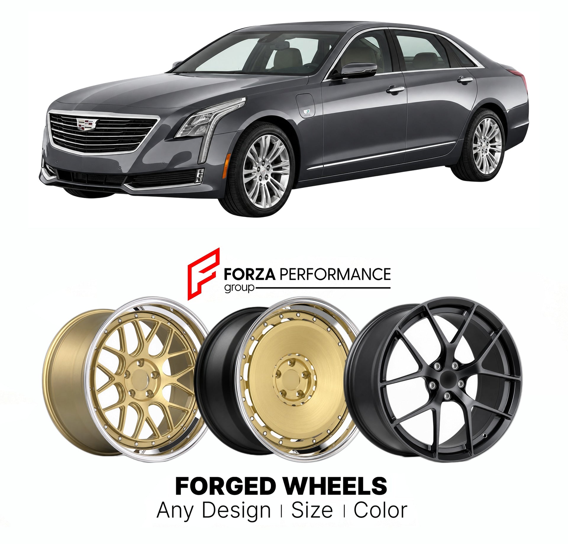 FORGED WHEELS RIMS for CADILLAC CT6 PLUG-IN HYBRID 2016 - 2020

Custom forged wheels for Cadillac CT6 Plug-In Hybrid 2016 - 2020. Made-to-order monoblock, 2-piece and 3-piece rims in custom sizes, offsets, colors and finishes with guaranteed fitment.

We manufacture premium quality forged wheels rims for Cadillac CT6 Plug-In Hybrid 2016 - 2020 in any design, size, color.

THIS WHEEL DESIGN CAN BE CUSTOM-MADE FOR YOUR CAR IN ANY SIZE AND COLOR OPTIONS
Available in monoblock, 2-piece, 3-piece, duoblock, beadl