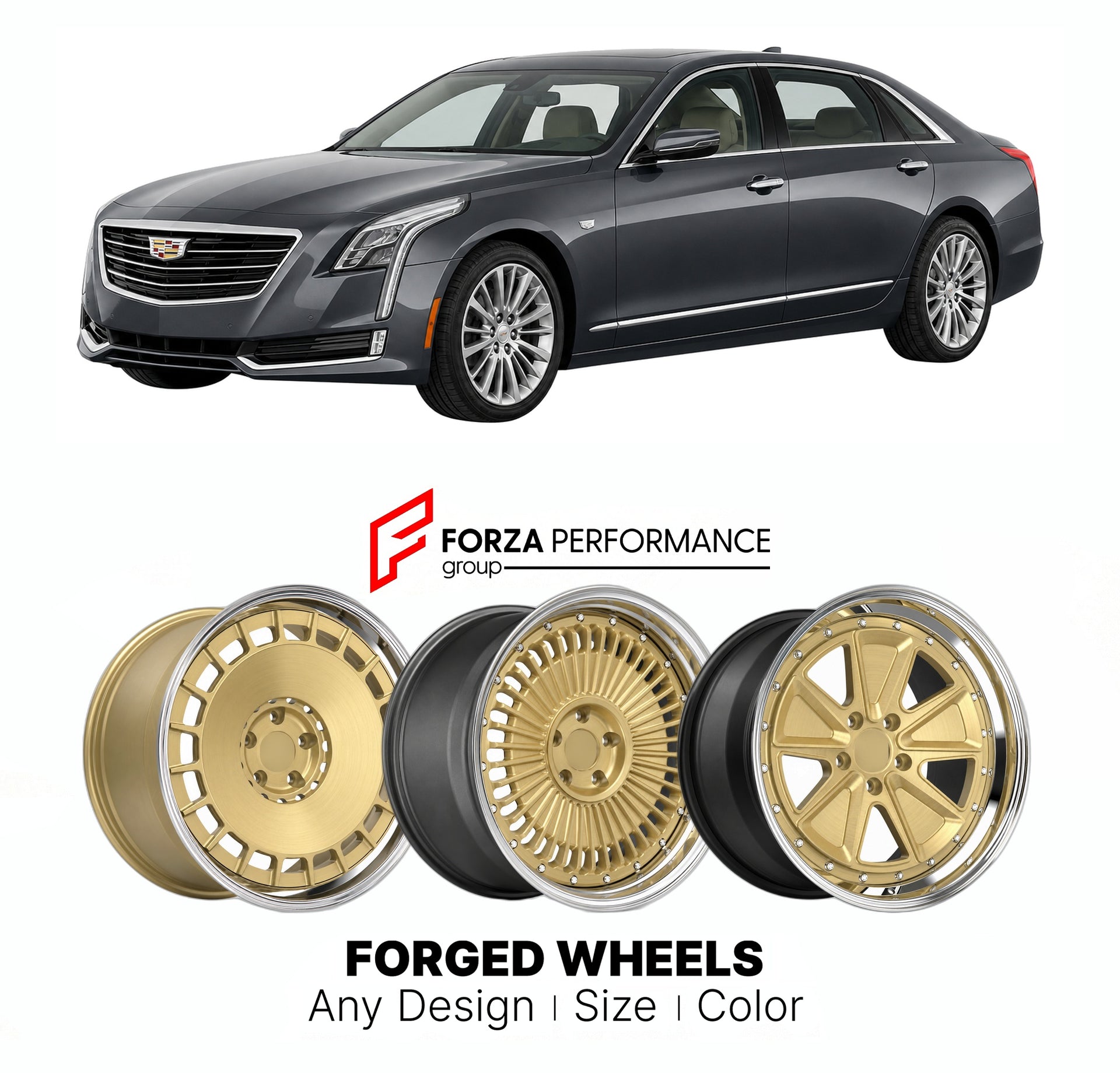 FORGED WHEELS RIMS for CADILLAC CT6 PREMIUM LUXURY 2016 - 2020

Custom forged wheels for Cadillac CT6 Premium Luxury 2016 - 2020. Made-to-order monoblock, 2-piece and 3-piece rims in custom sizes, offsets, colors and finishes with guaranteed fitment.

We manufacture premium quality forged wheels rims for Cadillac CT6 Premium Luxury 2016 - 2020 in any design, size, color.

THIS WHEEL DESIGN CAN BE CUSTOM-MADE FOR YOUR CAR IN ANY SIZE AND COLOR OPTIONS
Available in monoblock, 2-piece, 3-piece, duoblock, beadl