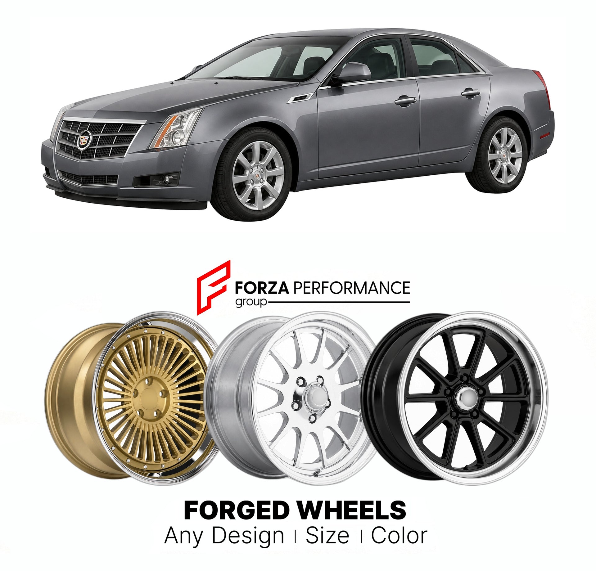 FORGED WHEELS RIMS for CADILLAC CTS 2008 - 2014

Custom forged wheels for Cadillac CTS 2008 - 2014. Made-to-order monoblock, 2-piece and 3-piece rims in custom sizes, offsets, colors and finishes with guaranteed fitment.

We manufacture premium quality forged wheels rims for Cadillac CTS 2008 - 2014 in any design, size, color.

THIS WHEEL DESIGN CAN BE CUSTOM-MADE FOR YOUR CAR IN ANY SIZE AND COLOR OPTIONS
Available in monoblock, 2-piece, 3-piece, duoblock, beadlock
3D wheel renderings are provided accordin