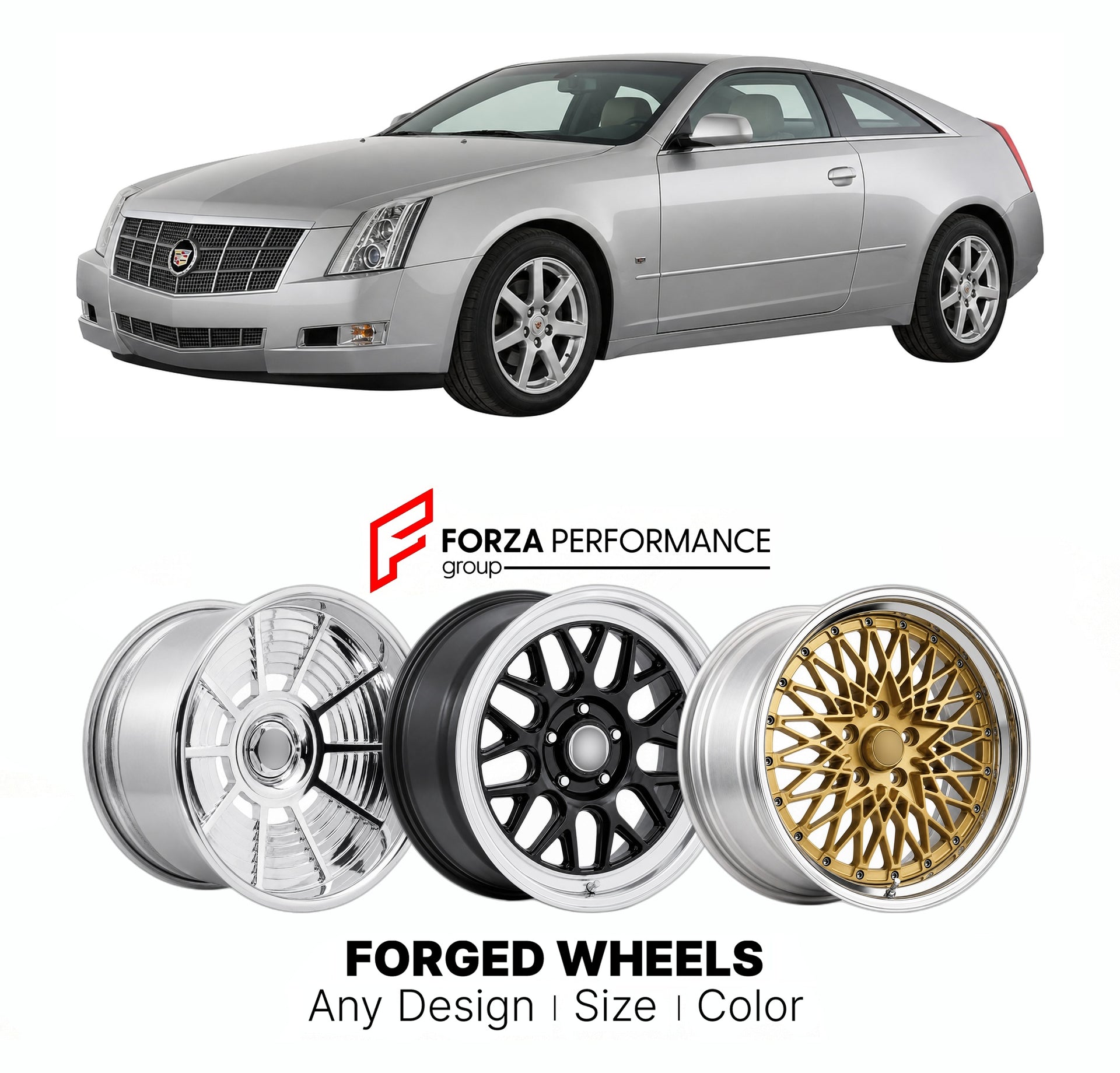 FORGED WHEELS RIMS for CADILLAC CTS COUPE 2003 - 2019

Custom forged wheels for Cadillac CTS Coupe 2003 - 2019. Made-to-order monoblock, 2-piece and 3-piece rims in custom sizes, offsets, colors and finishes with guaranteed fitment.

We manufacture premium quality forged wheels rims for Cadillac CTS Coupe 2003 - 2019 in any design, size, color.

THIS WHEEL DESIGN CAN BE CUSTOM-MADE FOR YOUR CAR IN ANY SIZE AND COLOR OPTIONS
Available in monoblock, 2-piece, 3-piece, duoblock, beadlock
3D wheel renderings are