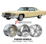 CUSTOM CLASSIC VINTAGE RESTOMOD RETRO OLD SCHOOL FORGED WHEELS RIMS for CADILLAC COUPE DE VILLE 1971 - 1976
Custom forged wheels for classic American muscle cars. Ideal for restomod builds, vintage restorations, and show cars. Deep dish and retro styling available.

We manufacture premium quality forged wheels rims for Cadillac Coupe de Ville 1971 - 1976 in any design, size, color.

THIS WHEEL DESIGN CAN BE CUSTOM-MADE FOR YOUR CAR IN ANY SIZE AND COLOR OPTIONS
Available in monoblock, 2-piece, 3-piece, duob