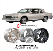 CUSTOM CLASSIC VINTAGE RESTOMOD RETRO OLD SCHOOL FORGED WHEELS RIMS for CADILLAC COUPE DE VILLE 1985 - 1990
Custom forged wheels for classic American muscle cars. Ideal for restomod builds, vintage restorations, and show cars. Deep dish and retro styling available.

We manufacture premium quality forged wheels rims for Cadillac Coupe de Ville 1985 - 1990 in any design, size, color.

THIS WHEEL DESIGN CAN BE CUSTOM-MADE FOR YOUR CAR IN ANY SIZE AND COLOR OPTIONS
Available in monoblock, 2-piece, 3-piece, duob