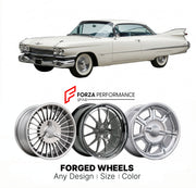 CUSTOM CLASSIC VINTAGE RESTOMOD RETRO OLD SCHOOL FORGED WHEELS RIMS for CADILLAC DEVILLE 1959 - 1960
Custom forged wheels for classic American muscle cars. Ideal for restomod builds, vintage restorations, and show cars. Deep dish and retro styling available.

We manufacture premium quality forged wheels rims for Cadillac DeVille 1959 - 1960 in any design, size, color.

THIS WHEEL DESIGN CAN BE CUSTOM-MADE FOR YOUR CAR IN ANY SIZE AND COLOR OPTIONS
Available in monoblock, 2-piece, 3-piece, duoblock, beadlock
