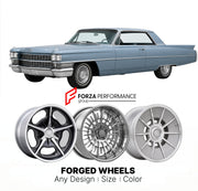 CUSTOM CLASSIC VINTAGE RESTOMOD RETRO OLD SCHOOL FORGED WHEELS RIMS for CADILLAC DEVILLE 1961 - 1964
Custom forged wheels for classic American muscle cars. Ideal for restomod builds, vintage restorations, and show cars. Deep dish and retro styling available.

We manufacture premium quality forged wheels rims for Cadillac DeVille 1961 - 1964 in any design, size, color.

THIS WHEEL DESIGN CAN BE CUSTOM-MADE FOR YOUR CAR IN ANY SIZE AND COLOR OPTIONS
Available in monoblock, 2-piece, 3-piece, duoblock, beadlock